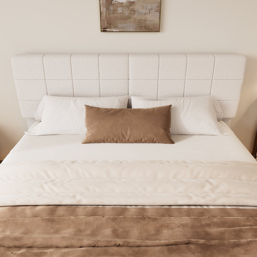 White  Boucle Floating Bed with Light