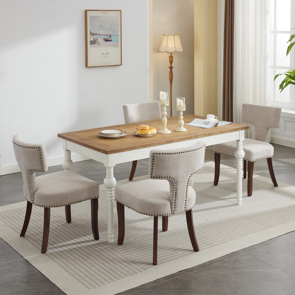Mid Century Farmhouse Linen Fabric Dining Chairs (Set of 2)