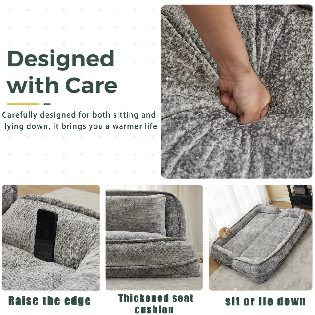 2-in-1 Extra Large Chenille Floor Couch Loveseat for Humans & Dogs