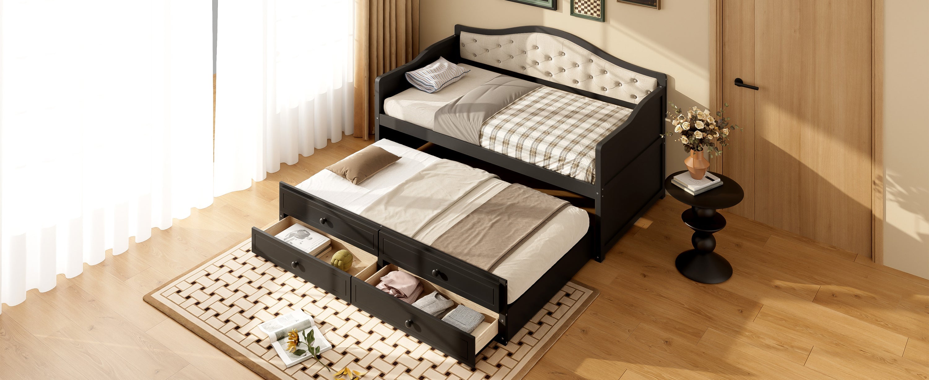 Wooden Twin Sofa Bed with Trundle