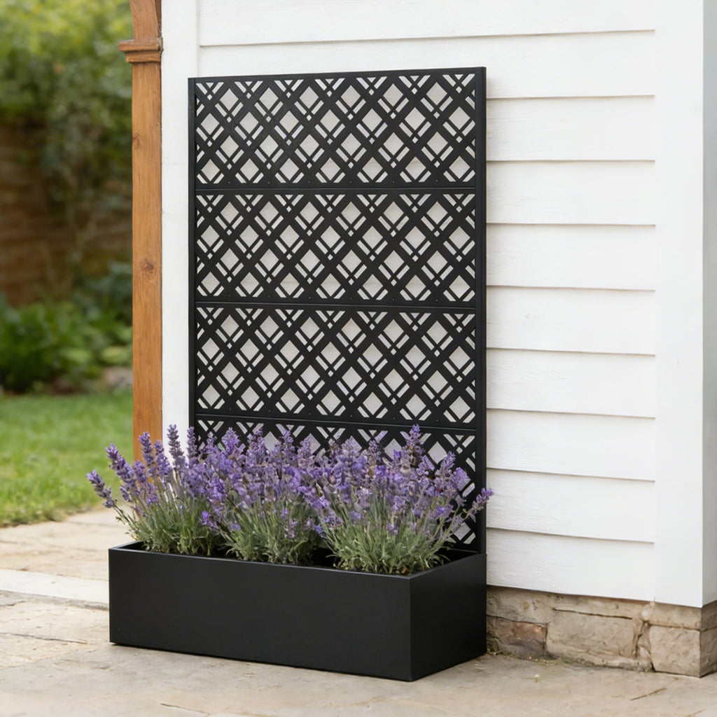 Black Metal Raised Garden Bed with Trellis for Climbing Plants