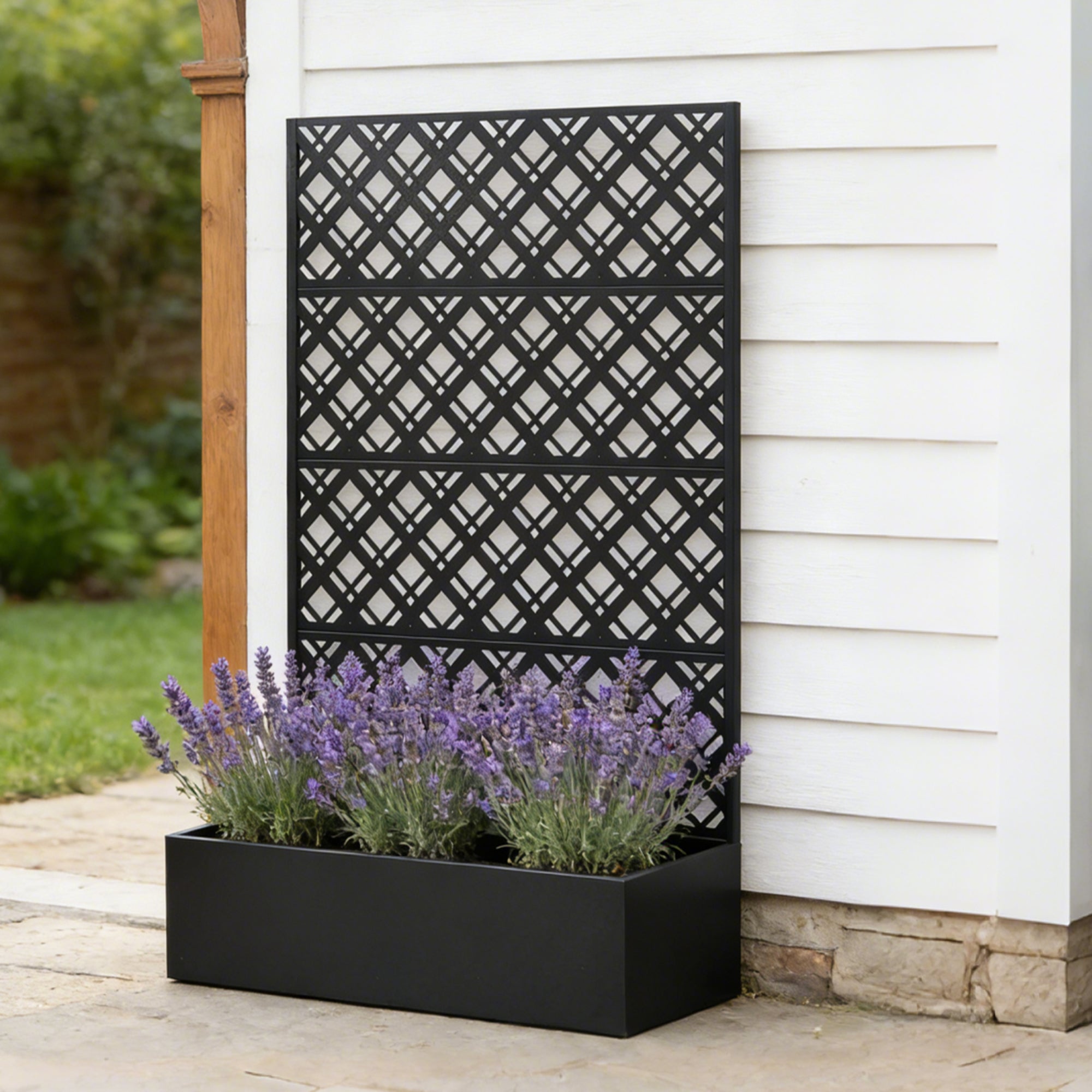 Black Metal Raised Garden Bed with Trellis for Climbing Plants