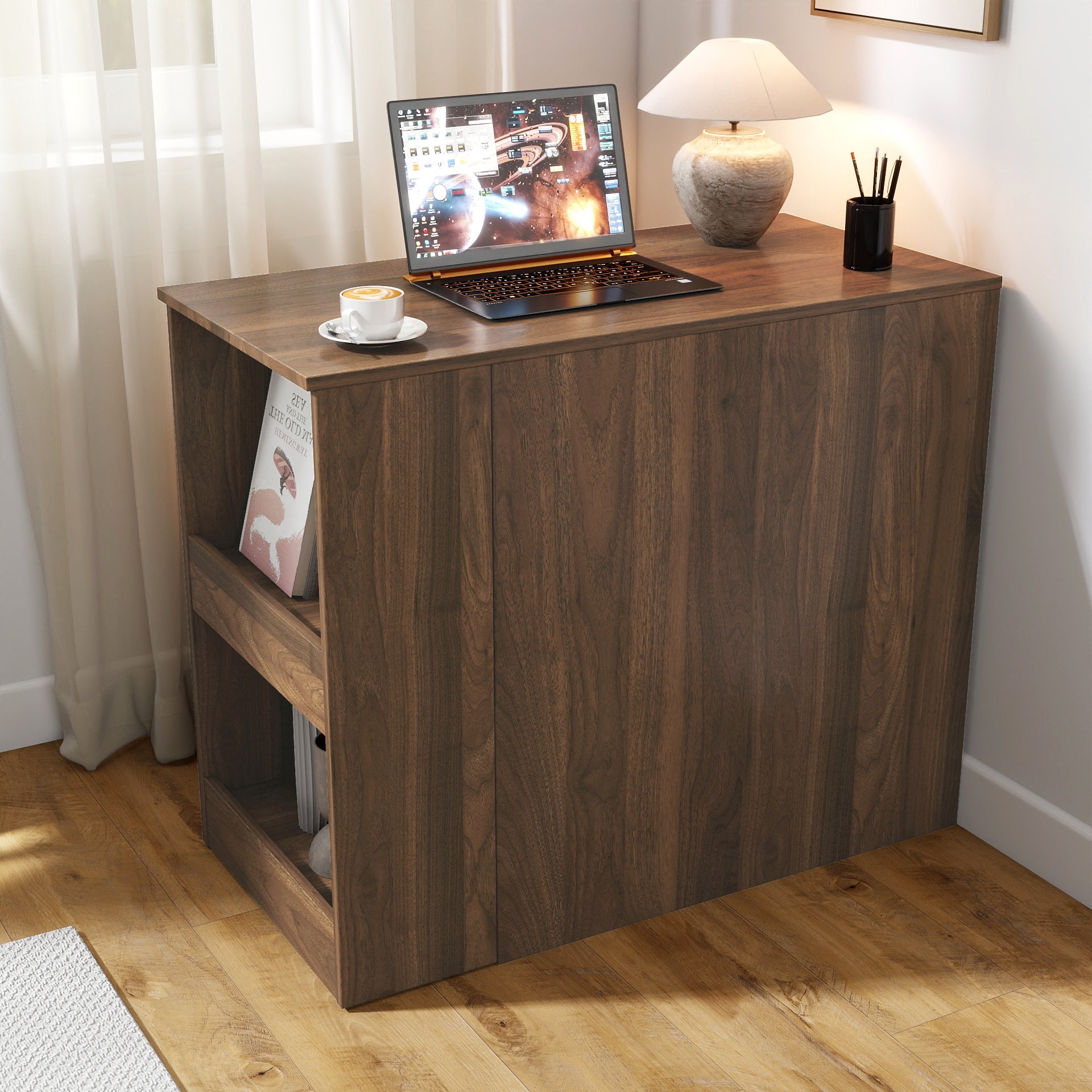 Modern Corner Home Office Desk with Extendable Table