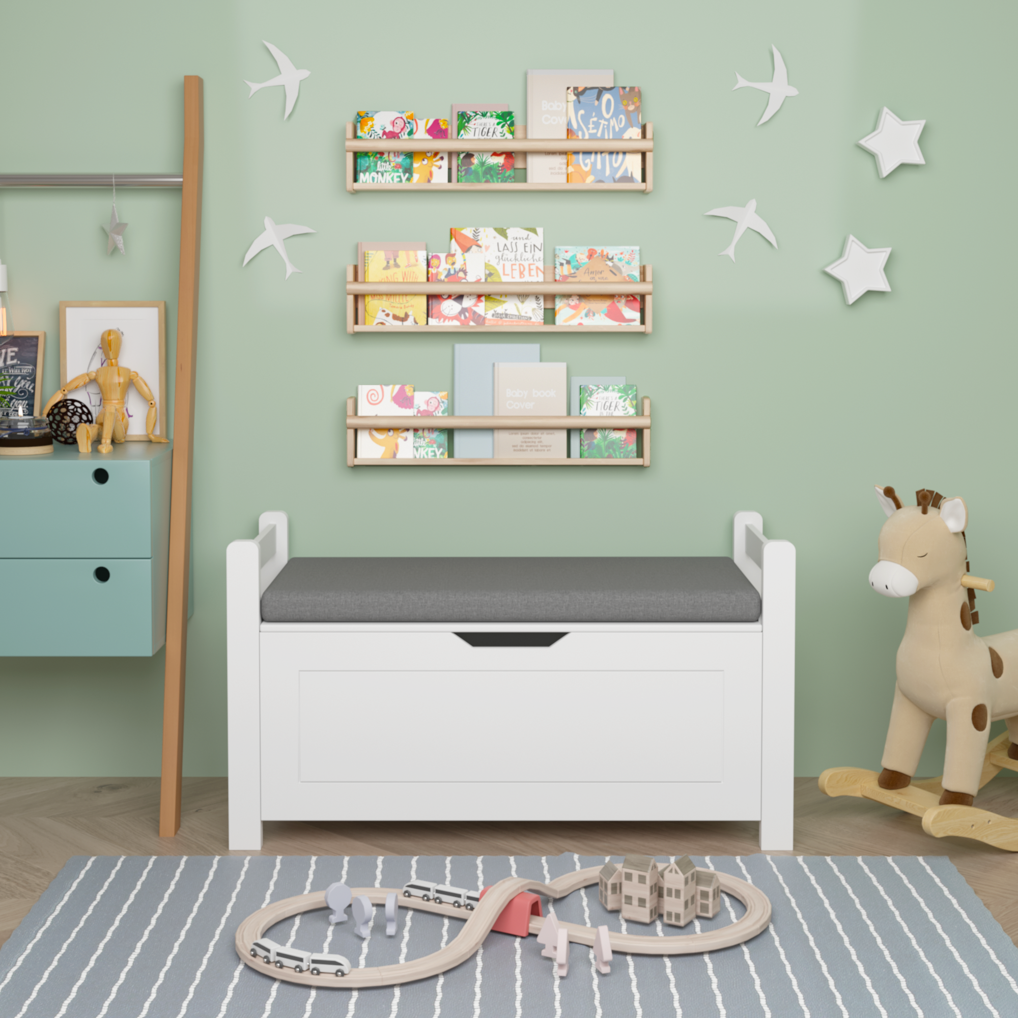 Kids Toy Box Chest Large Storage Cabinet with Cushion Seat