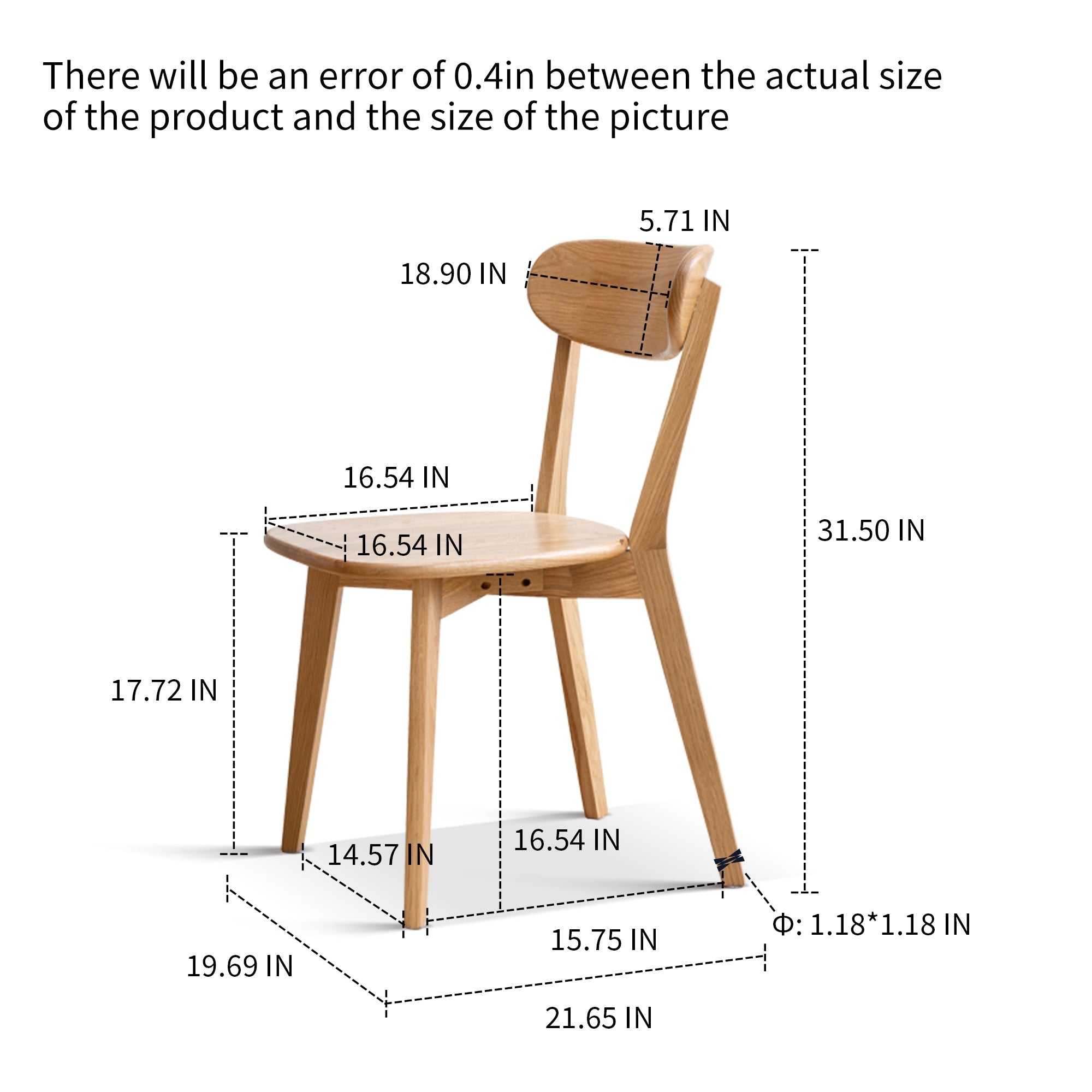 2Pcs Natural Solid Oak Dining Chairs