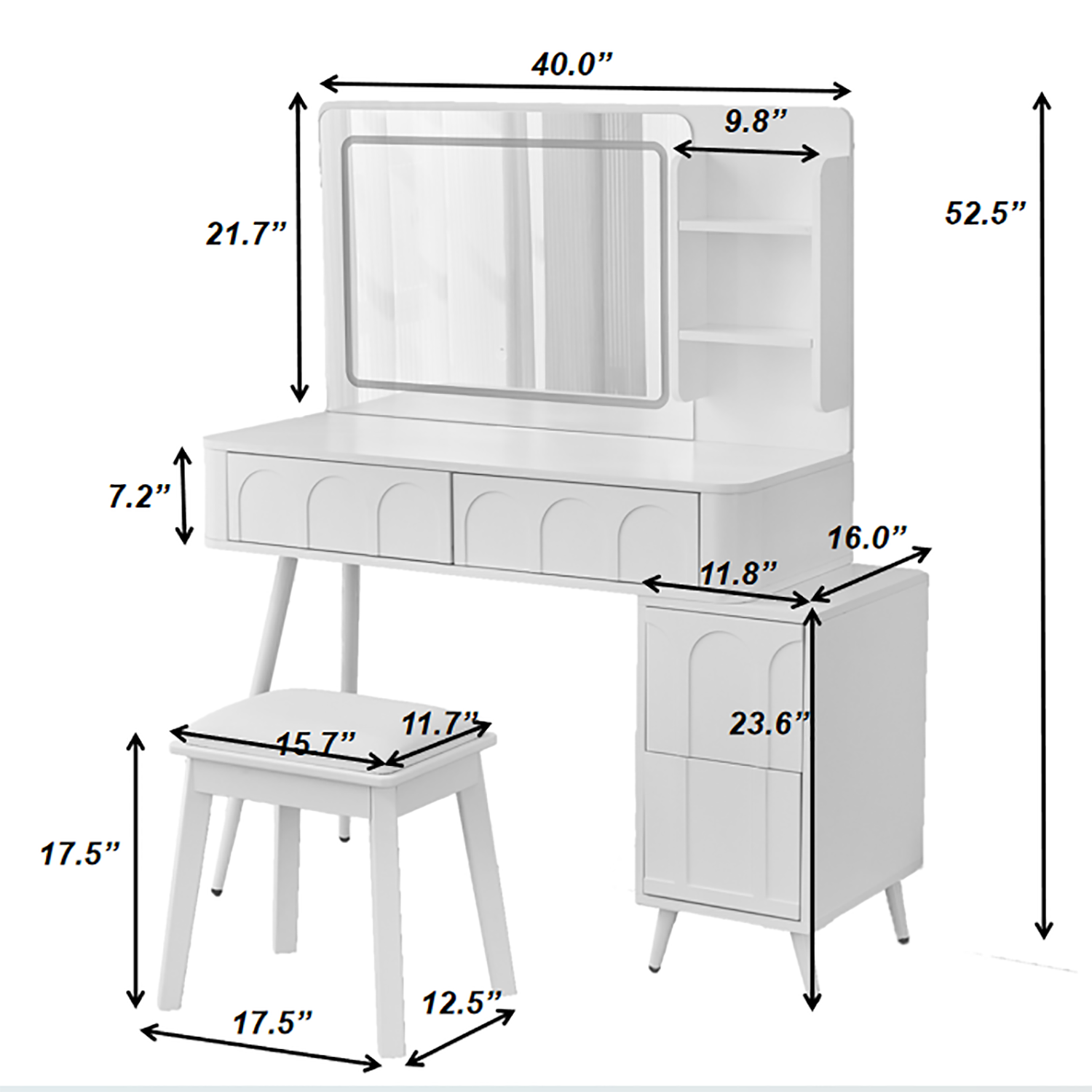 Modern Makeup Vanity Desk with LED Lights and Mirror