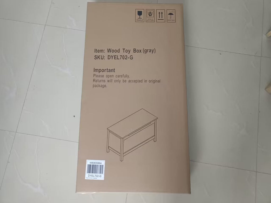 Kids Wooden Toy Box Storage with Safety Hinged Lid for Ages 2+