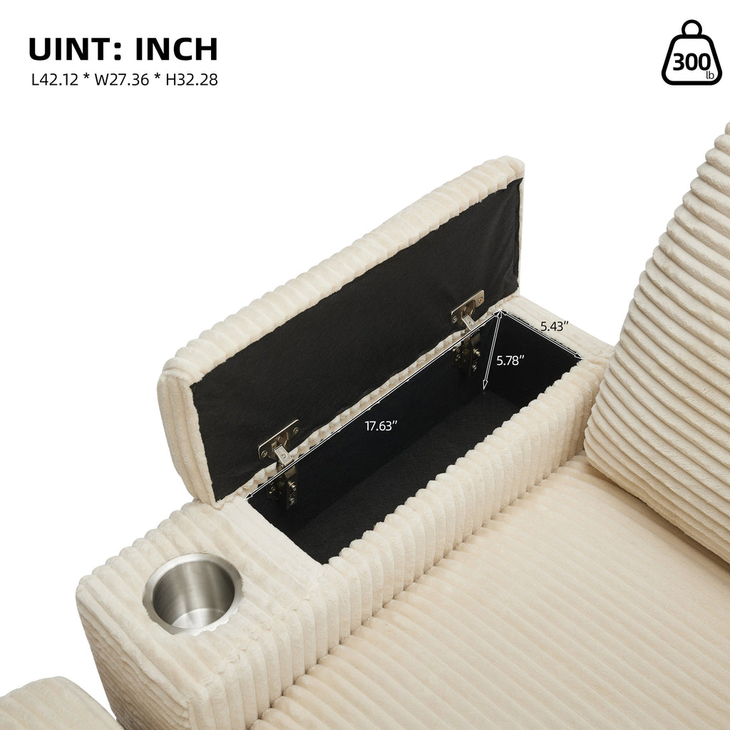 Corduroy Upholstered Chaise Lounge Sofa with Handrail Storage