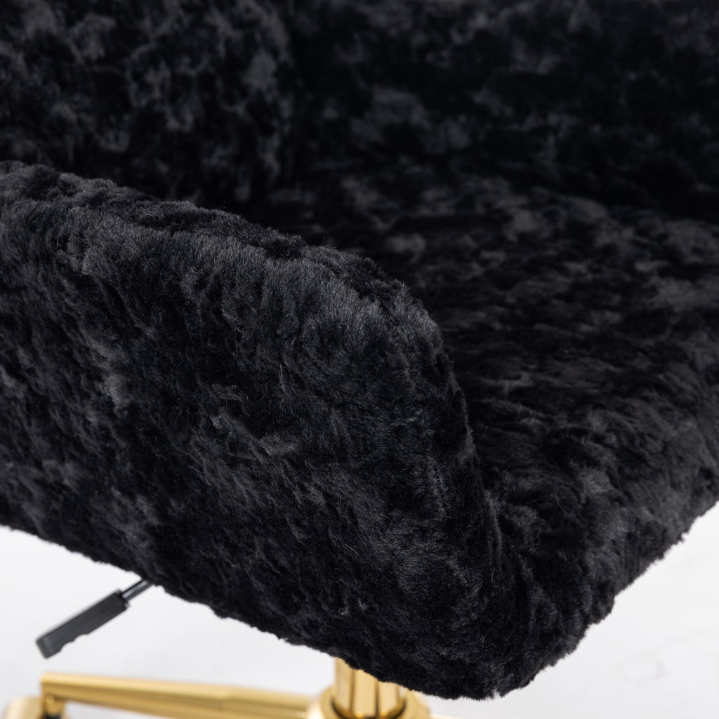 Artificial Rabbit Hair Home Office Chair with Golden Metal Base