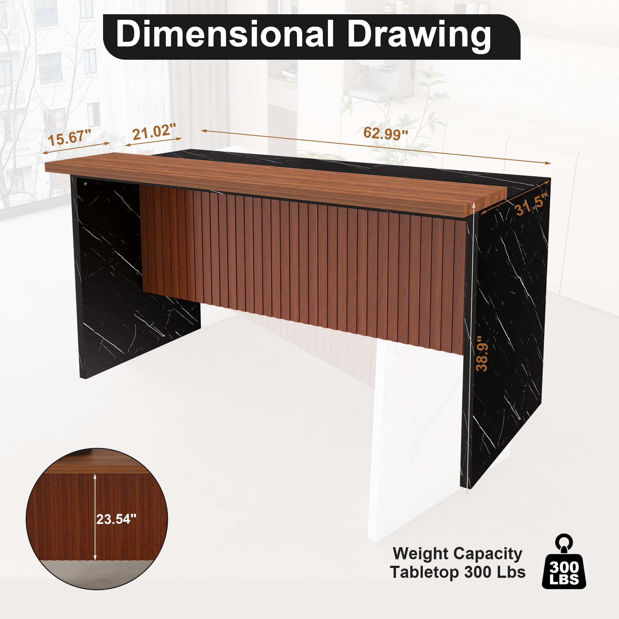 63' Modern Kitchen Island with Marble-Look Surface (Island Only)