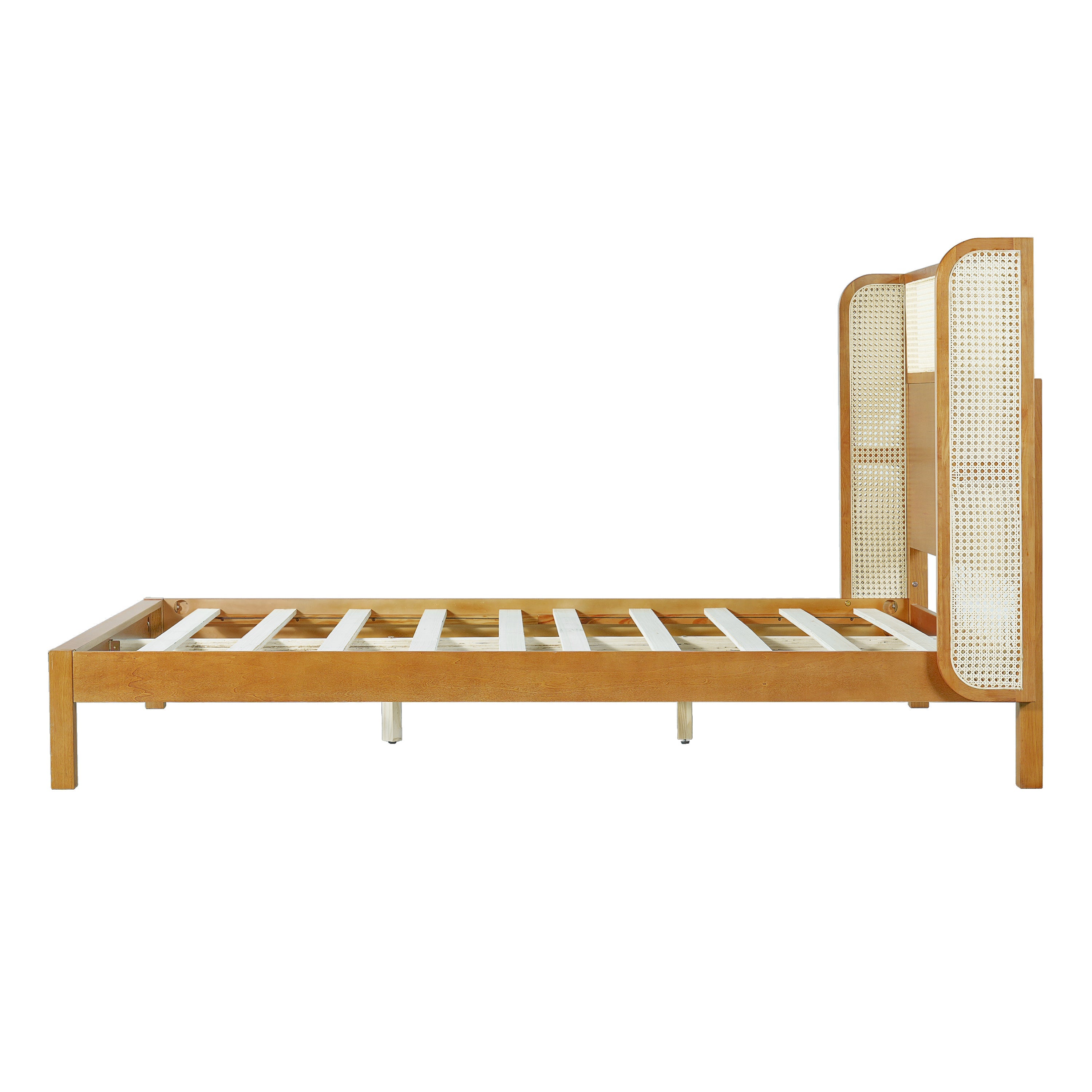 Mid Century Modern Bed With Natural Color Headboard