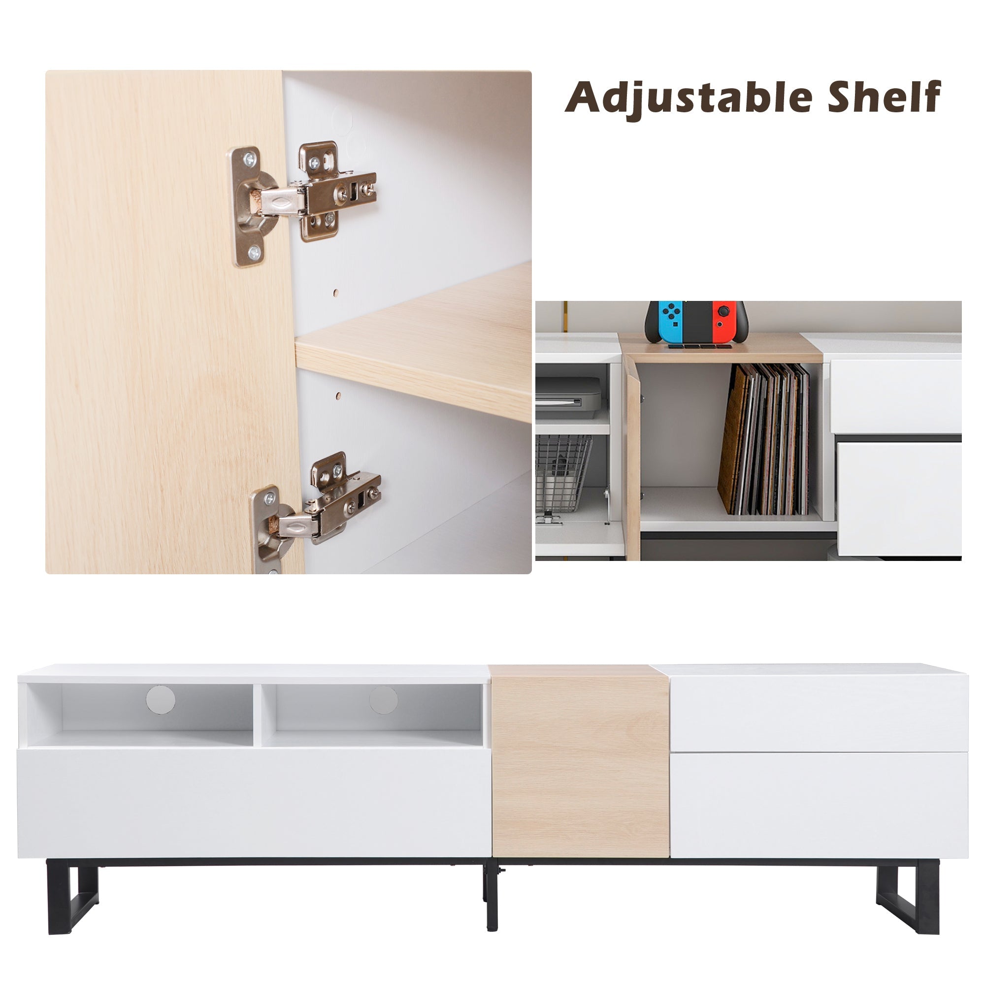 Modern TV Stand for 80'' TV with Double Storage Space