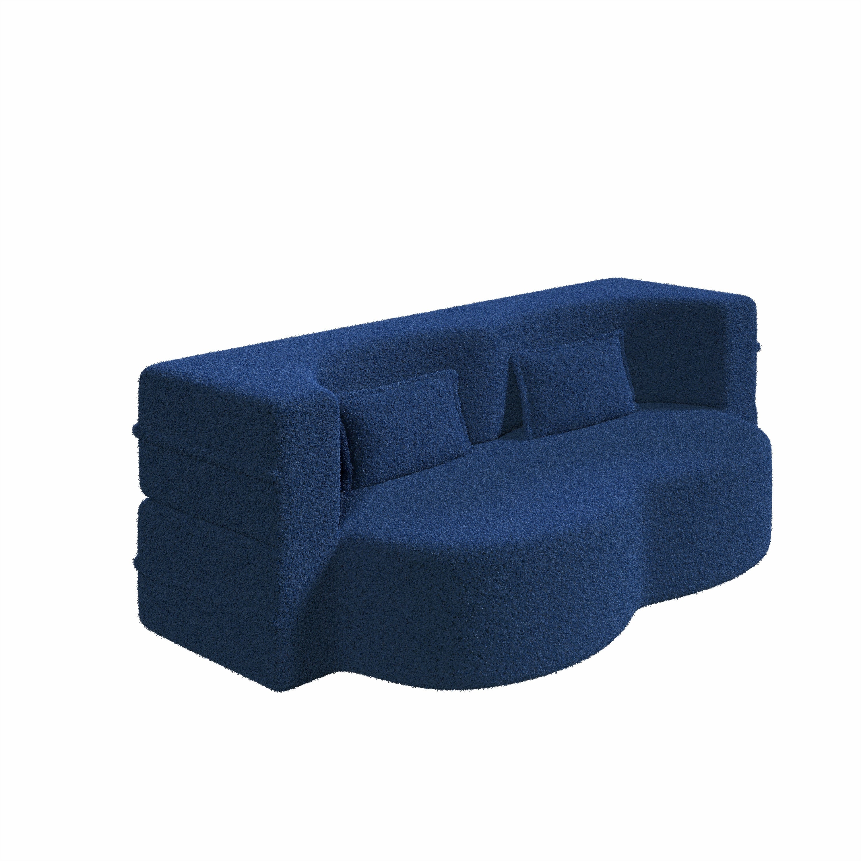Modern Convertible Teddy Fabric Sofa with 2 Pillows