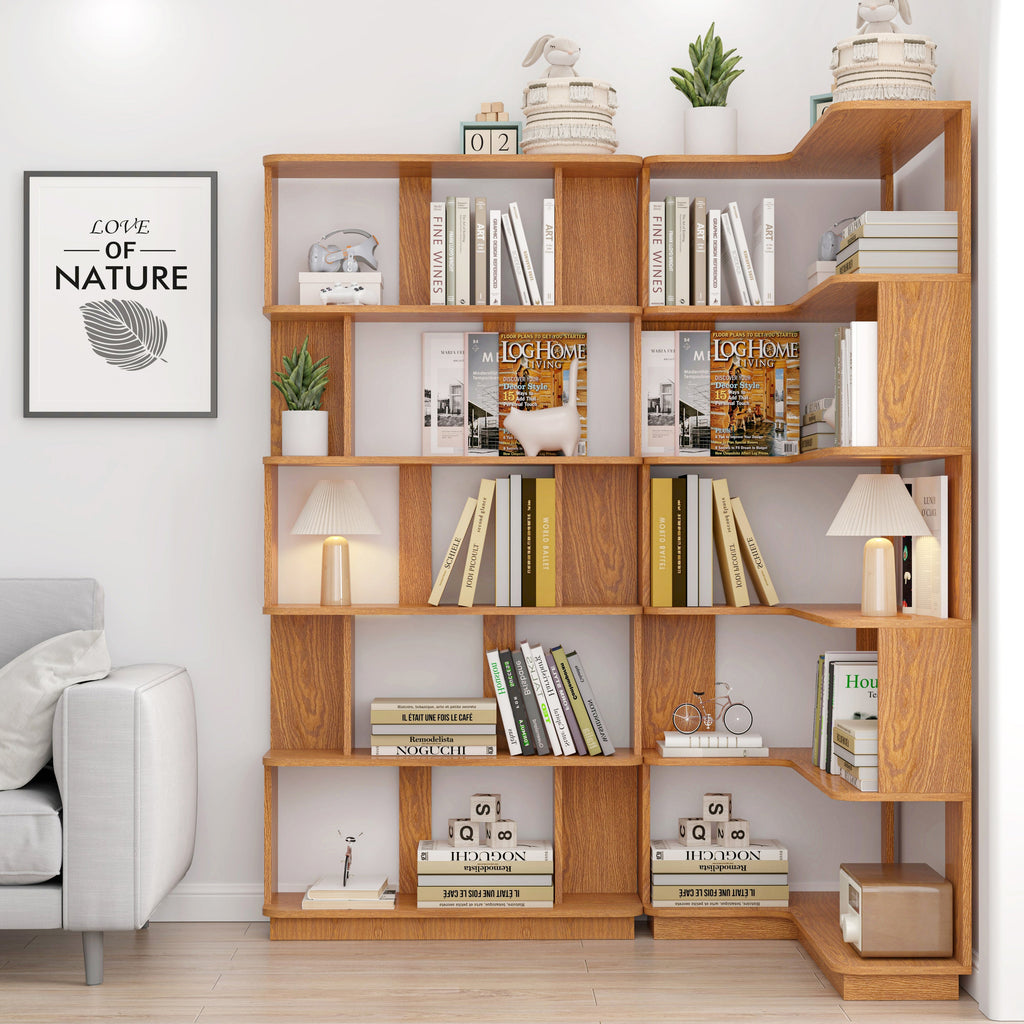 90cm Space-Saving Corner Bookshelf and 80cm Extendable Bookcase Set of 2