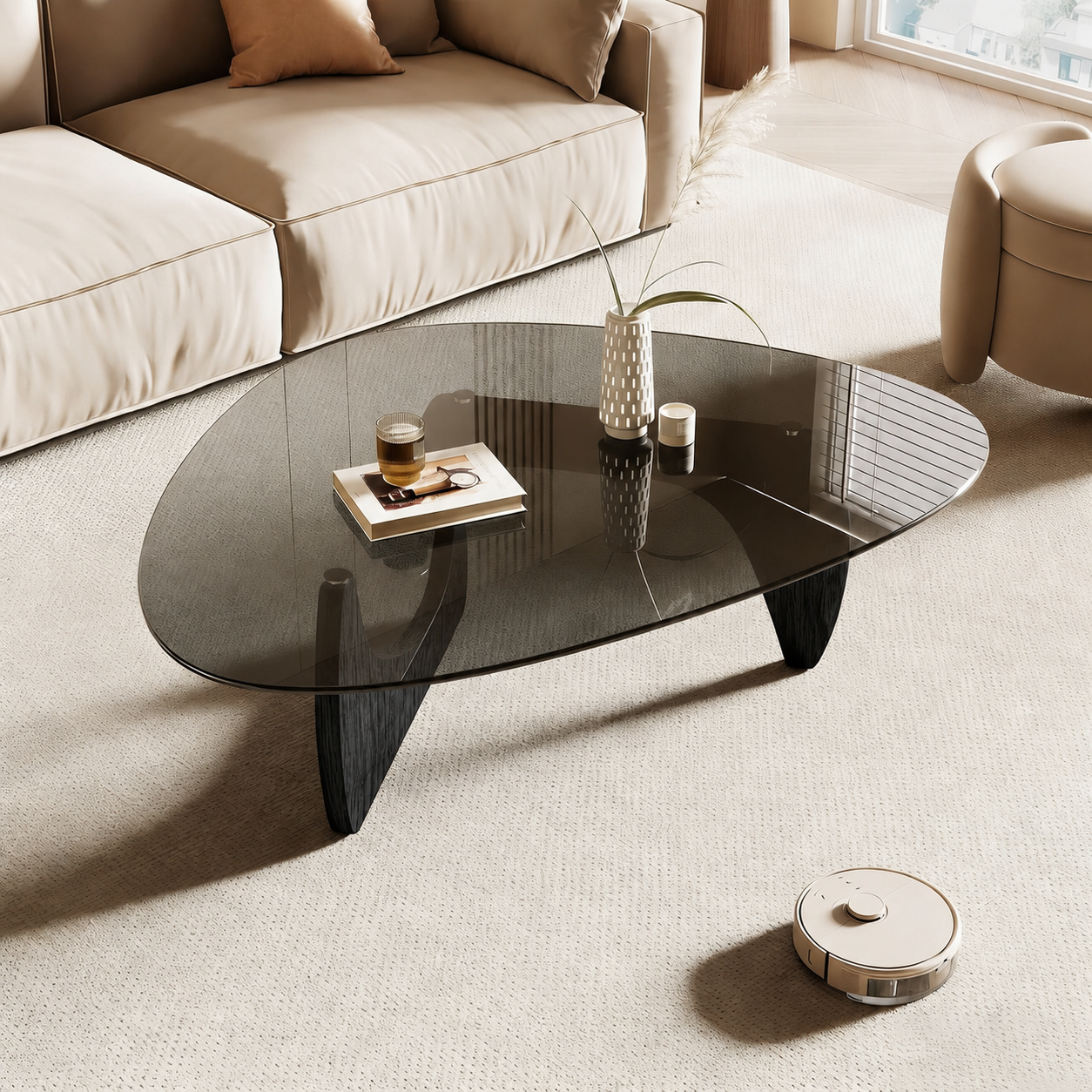35.8' x 25.6' x 15.7' Mid Century Modern Glass Coffee Table