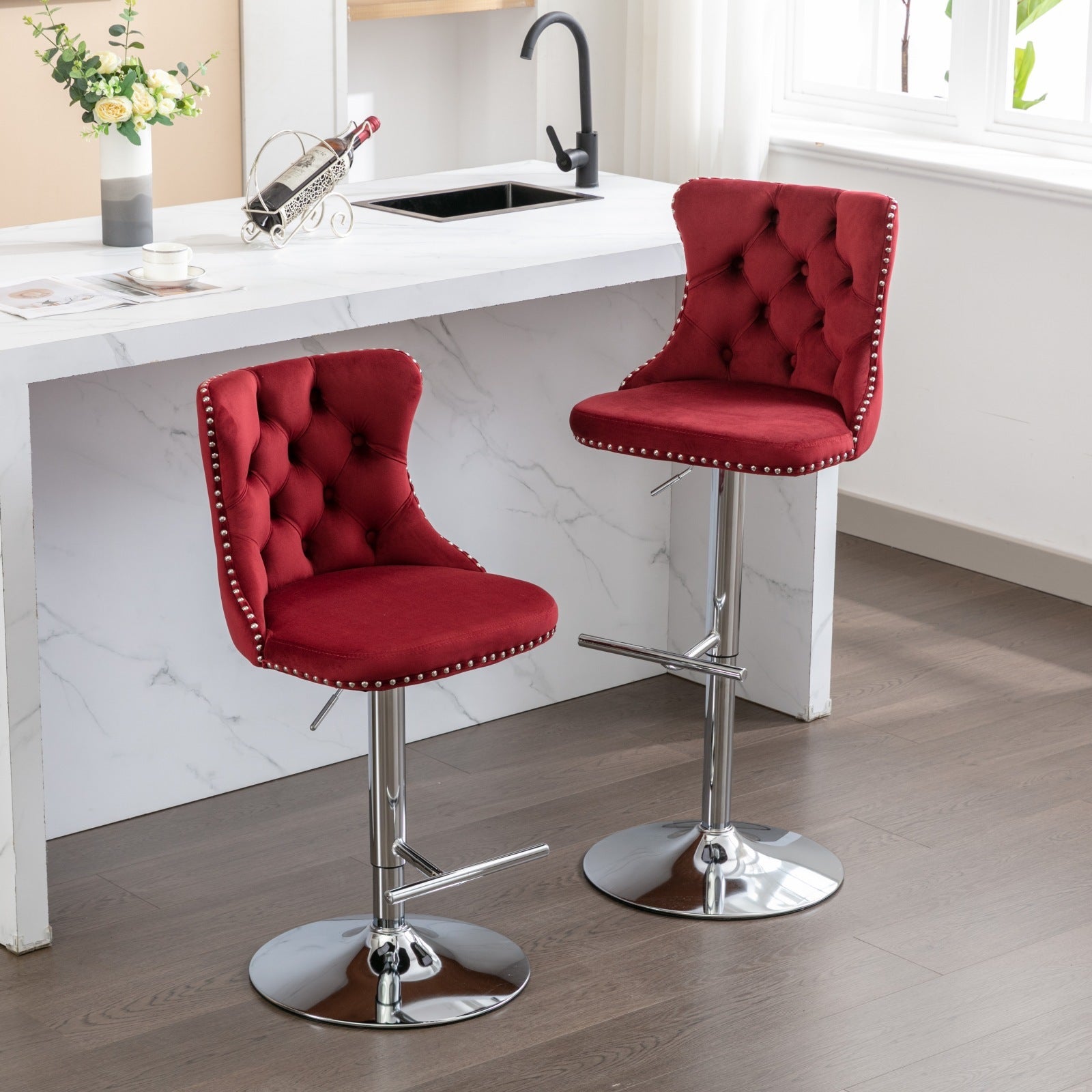 25-33 Inch Modern Velvet Swivel Barstools (Set of 2)