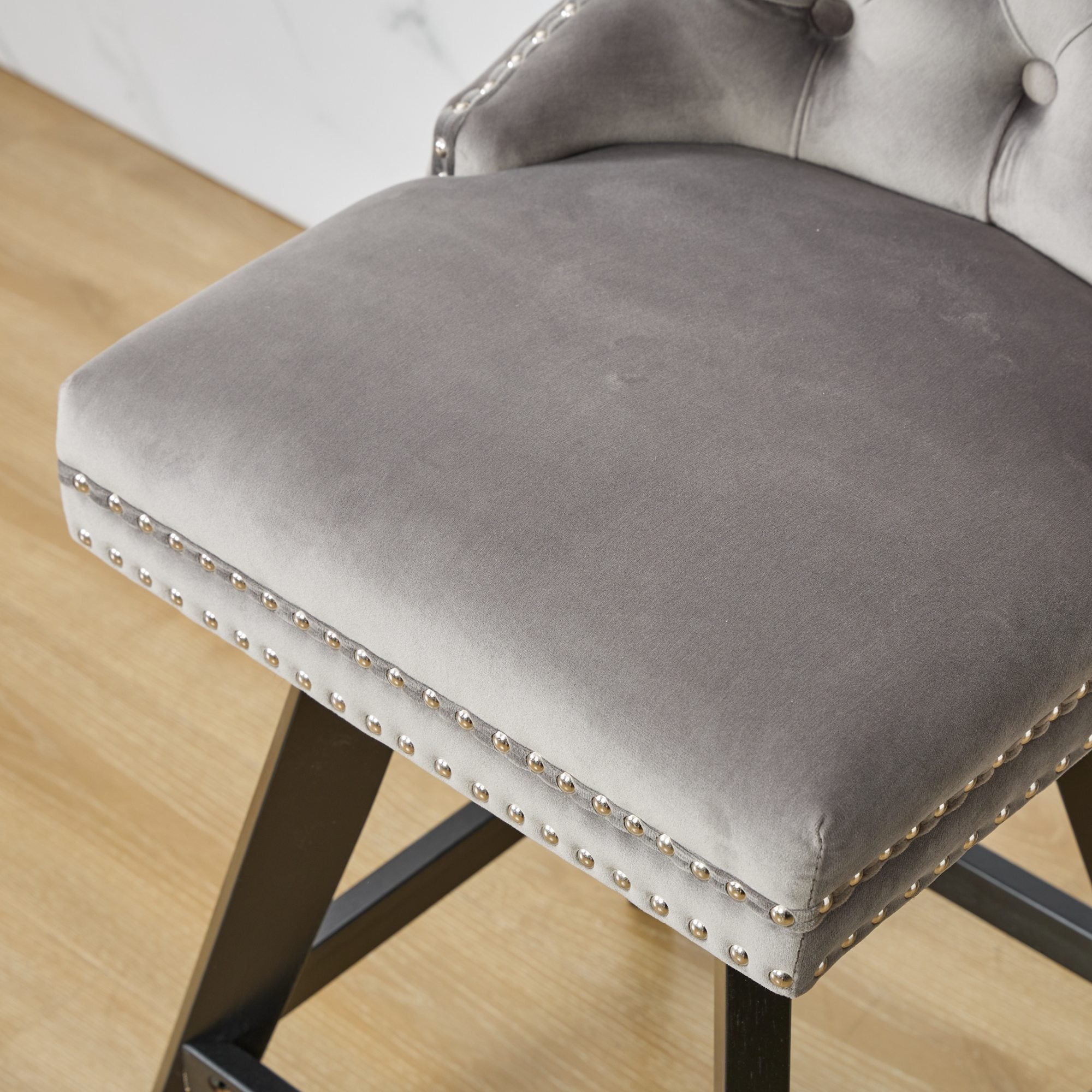 Swivel Velvet Barstools with Button Tufted Decoration (Set of 2)