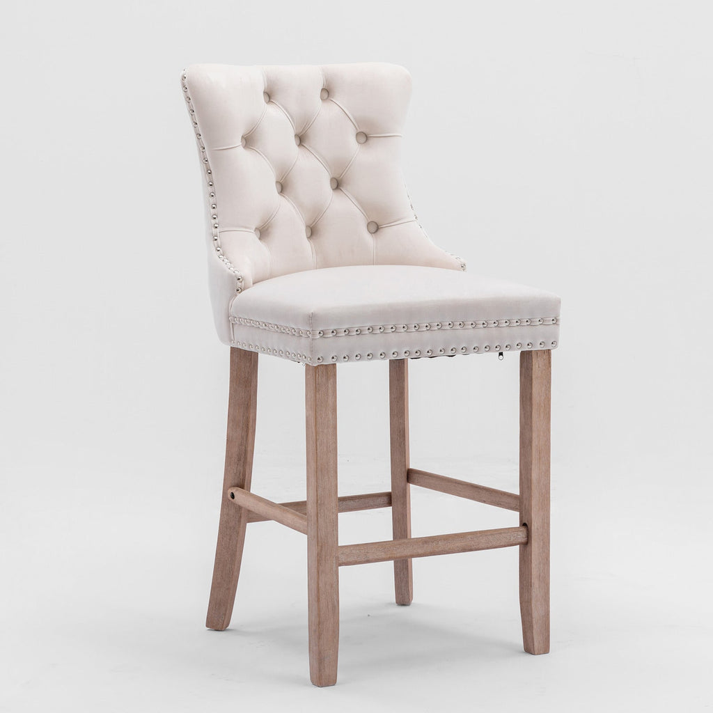 Contemporary Velvet Upholstered Barstools with Button Tufted Decoration (Set of 2)