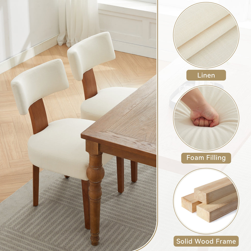 2Pcs  Modern Armless Dining Chairs With Curved Wingback and Solid Wooden Legs