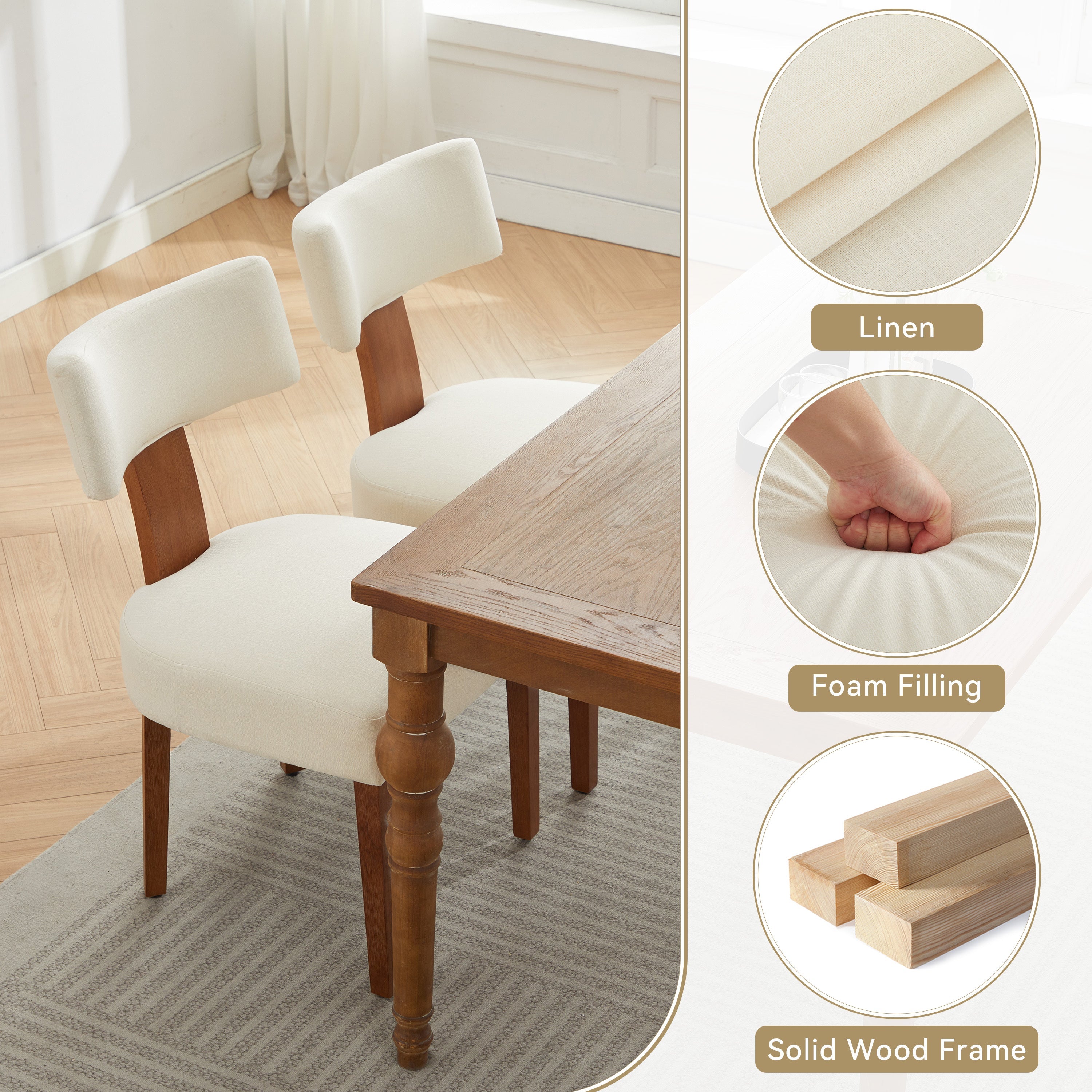 2Pcs  Modern Armless Dining Chairs With Curved Wingback and Solid Wooden Legs