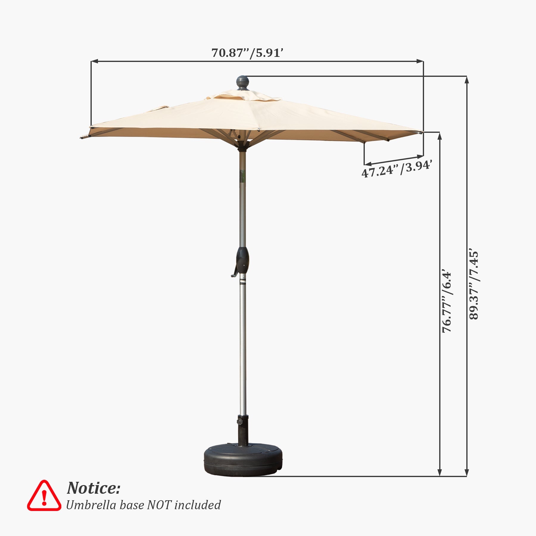 10ft Rectangle Patio Umbrella with Crank Lift and Tilt Function (Base Not Included)