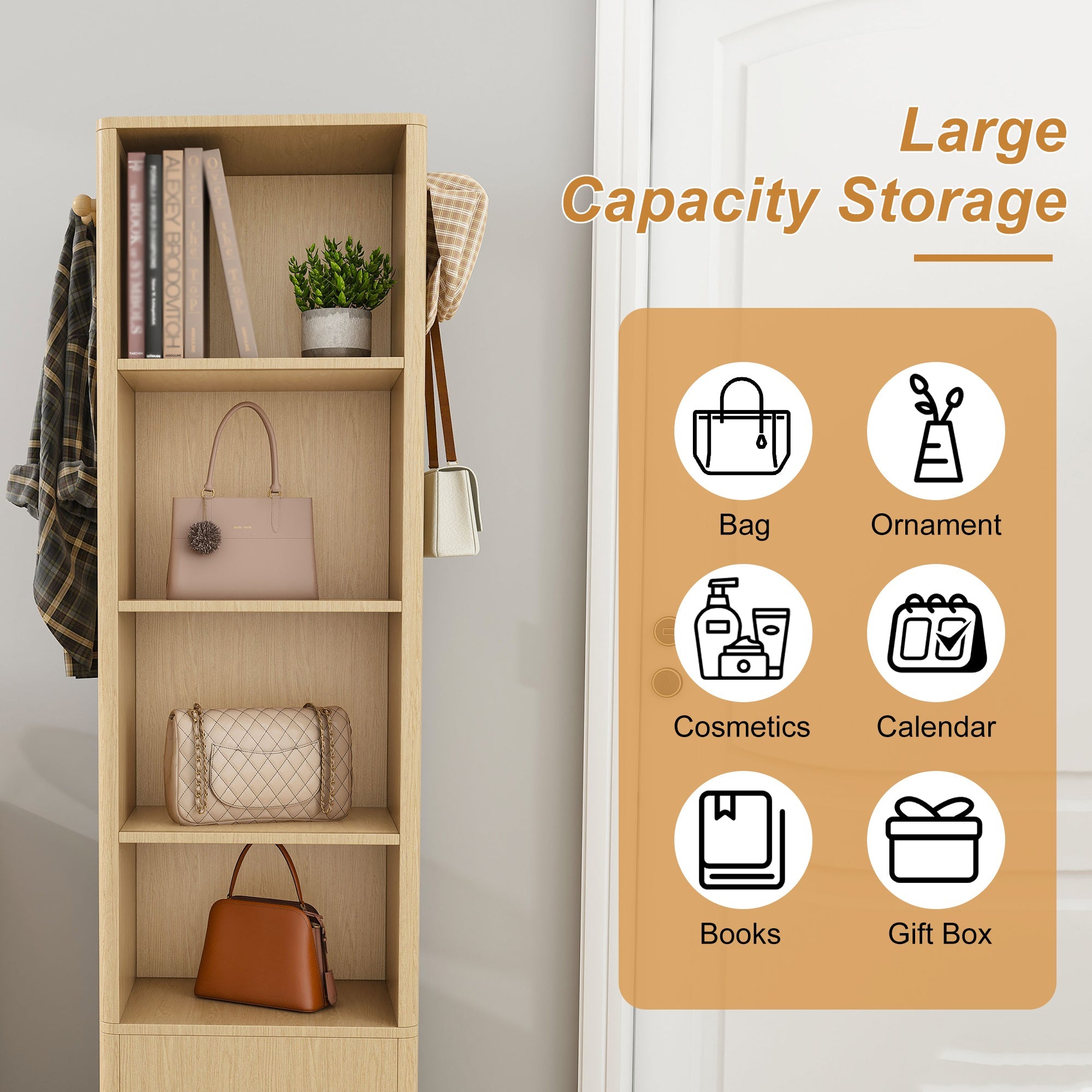 360° Rotating Makeup Cabinet with Full-Length Mirror and Jewelry Storage