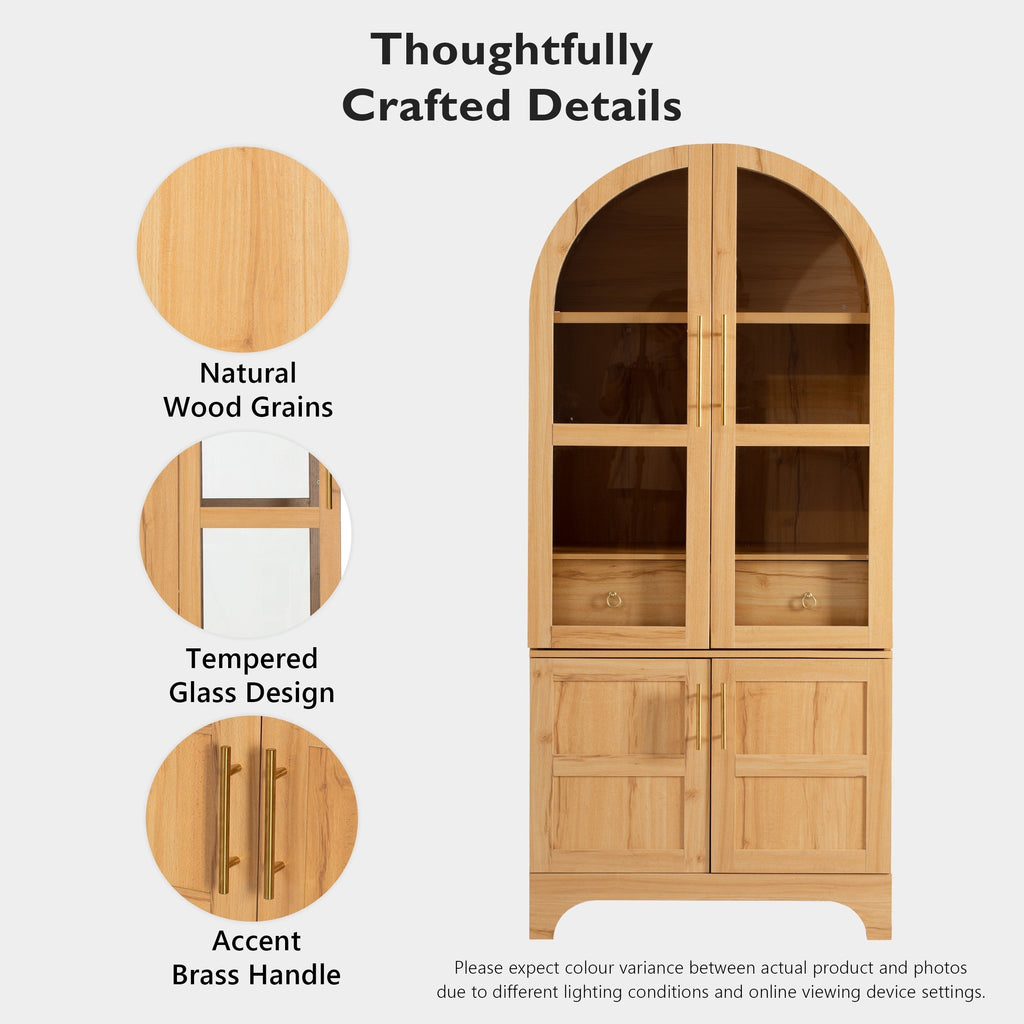 71" Tall Arched Farmhouse Kitchen Pantry Cabinet with Door Shelves