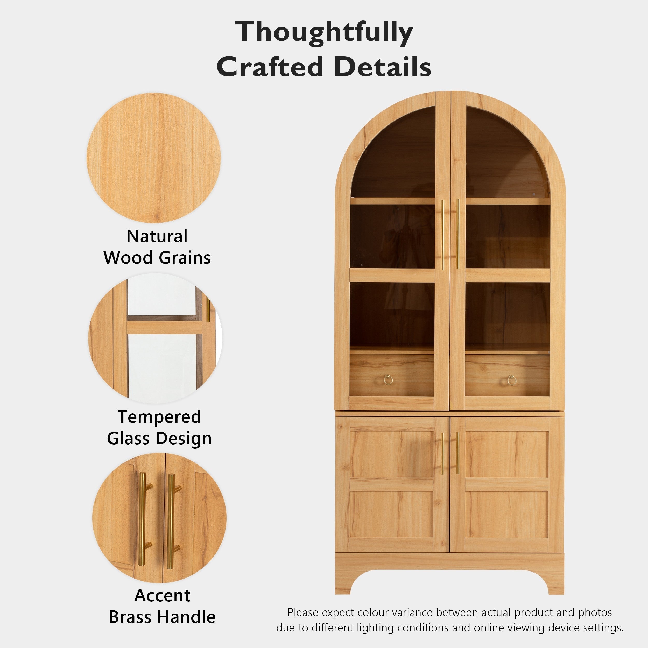 71" Tall Arched Farmhouse Kitchen Pantry Cabinet with Door Shelves