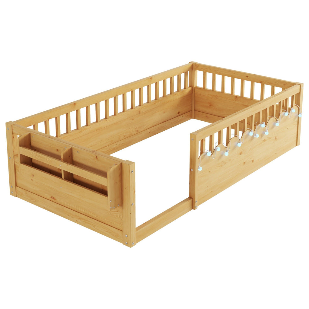 Twin/Full Montessori Floor Kids Bed Frame with High Rails