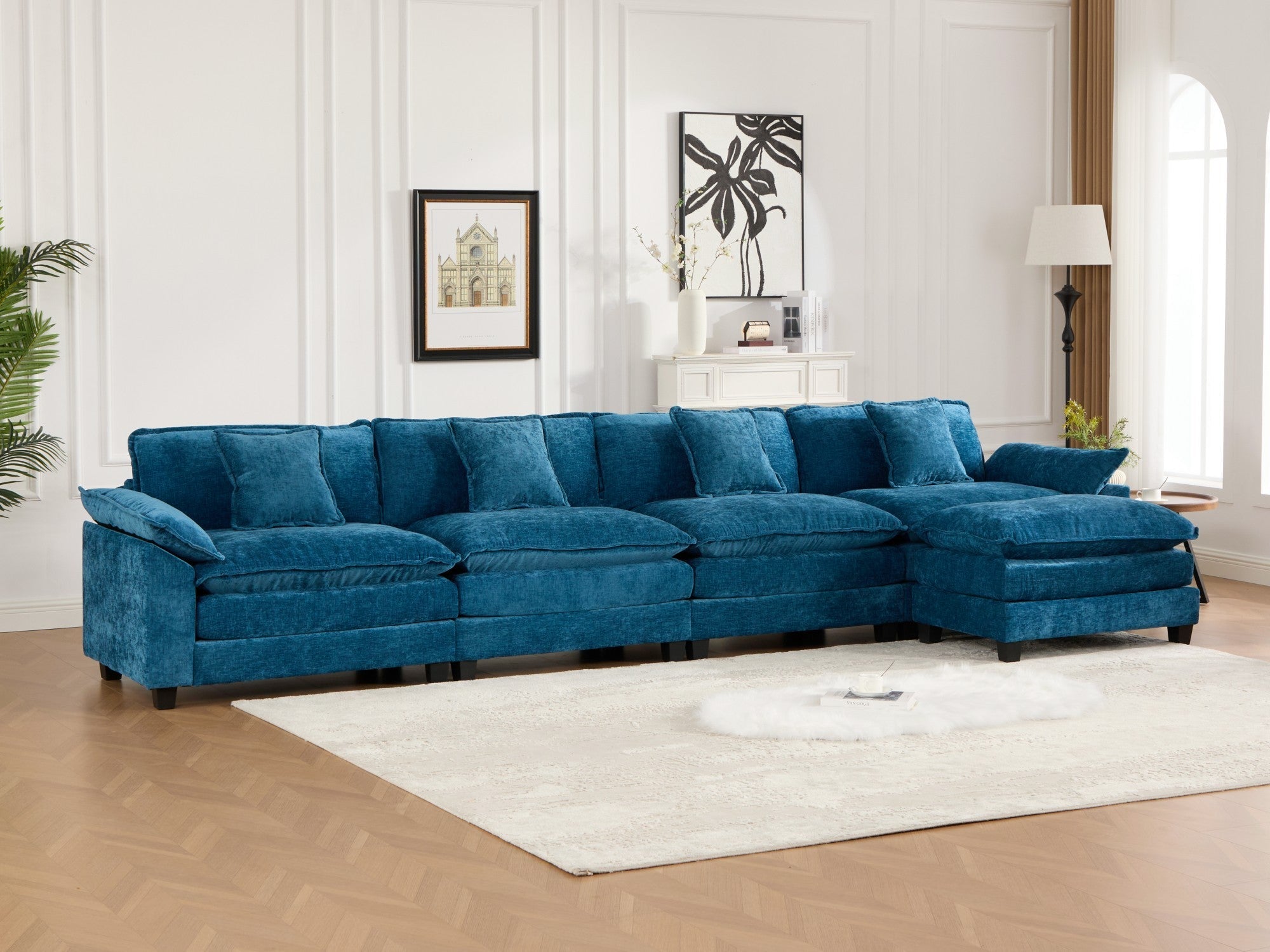 Modern Comfy Upholstered Seat Cushion Sectional Couch (Ottoman is Not Included)