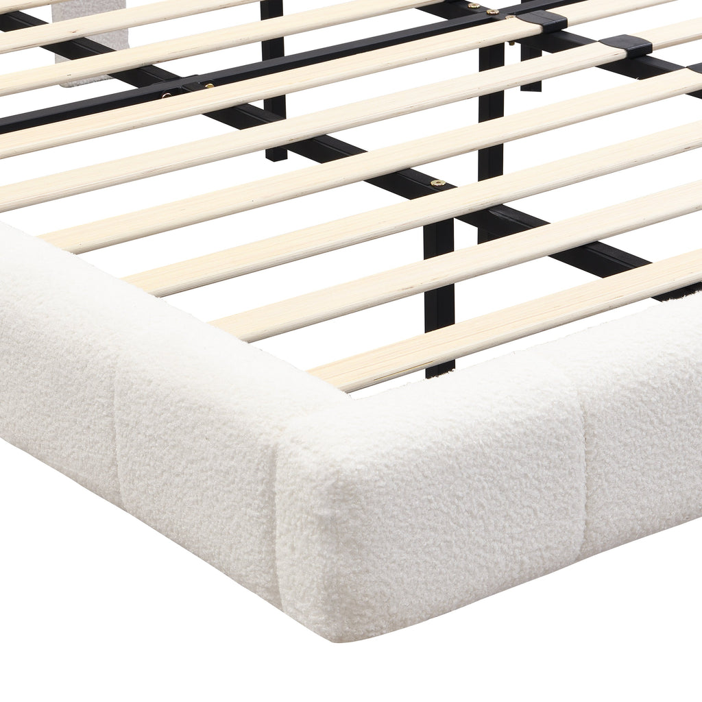 White  Boucle Floating Bed with Light
