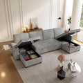 122" U-Shaped Sleeper Sofa Gray Pull Out Bed Sectional with Storage Chaise