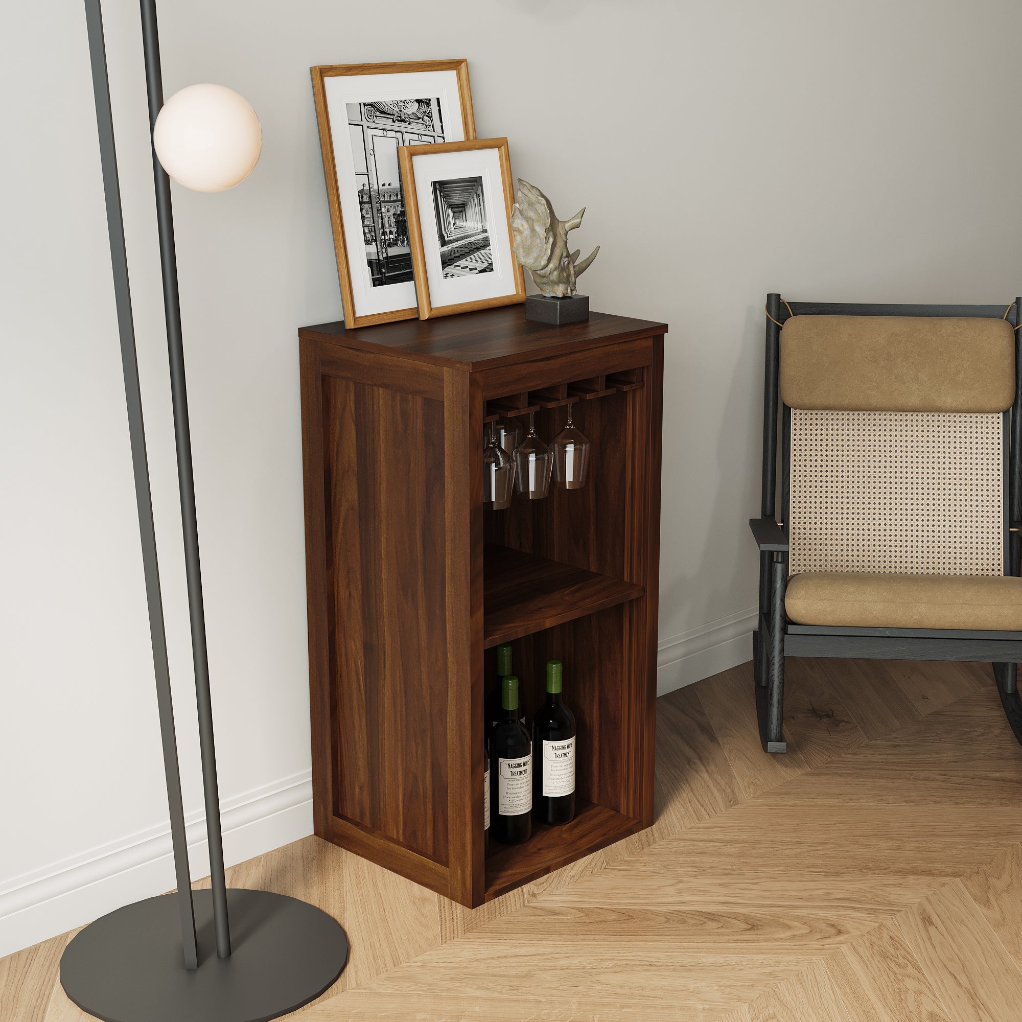 Brown Walnut Color Modular Wine Bar Cabinet