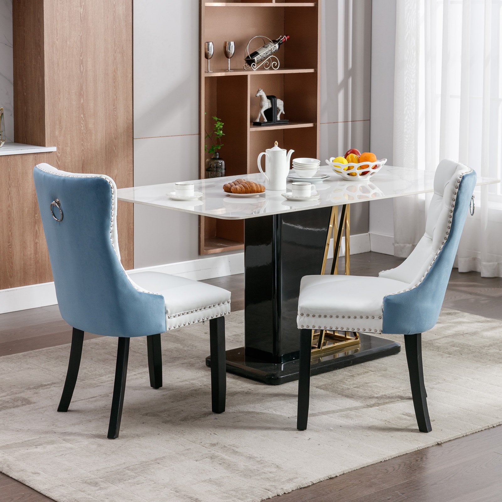 Tufted Solid Wood PU Upholstered Dining Chair with Wood Legs (Set of 2)