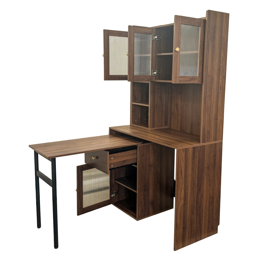 90 Degree Rotating Desktop Computer Desk with Glass Door for Home Office