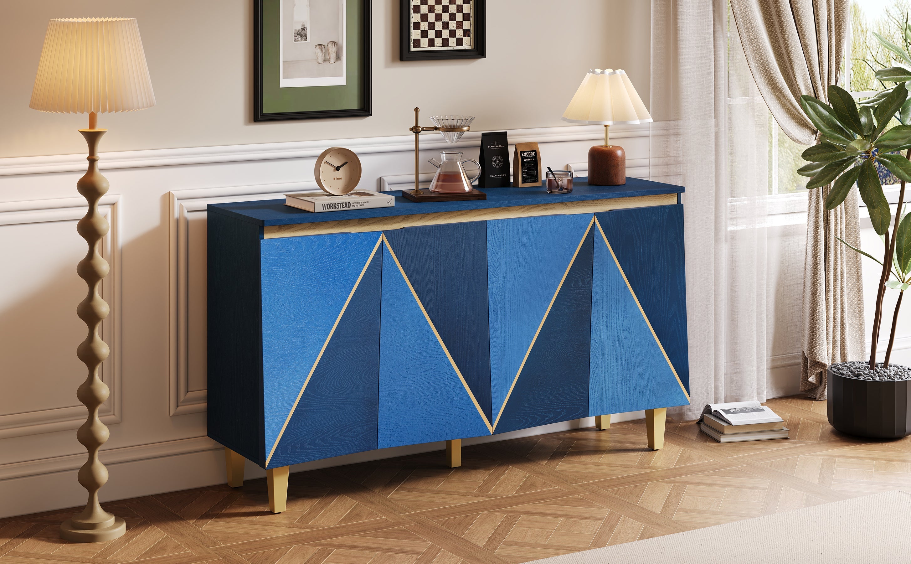 60' Retro Sideboard Cabinet with Adjustable Shelves