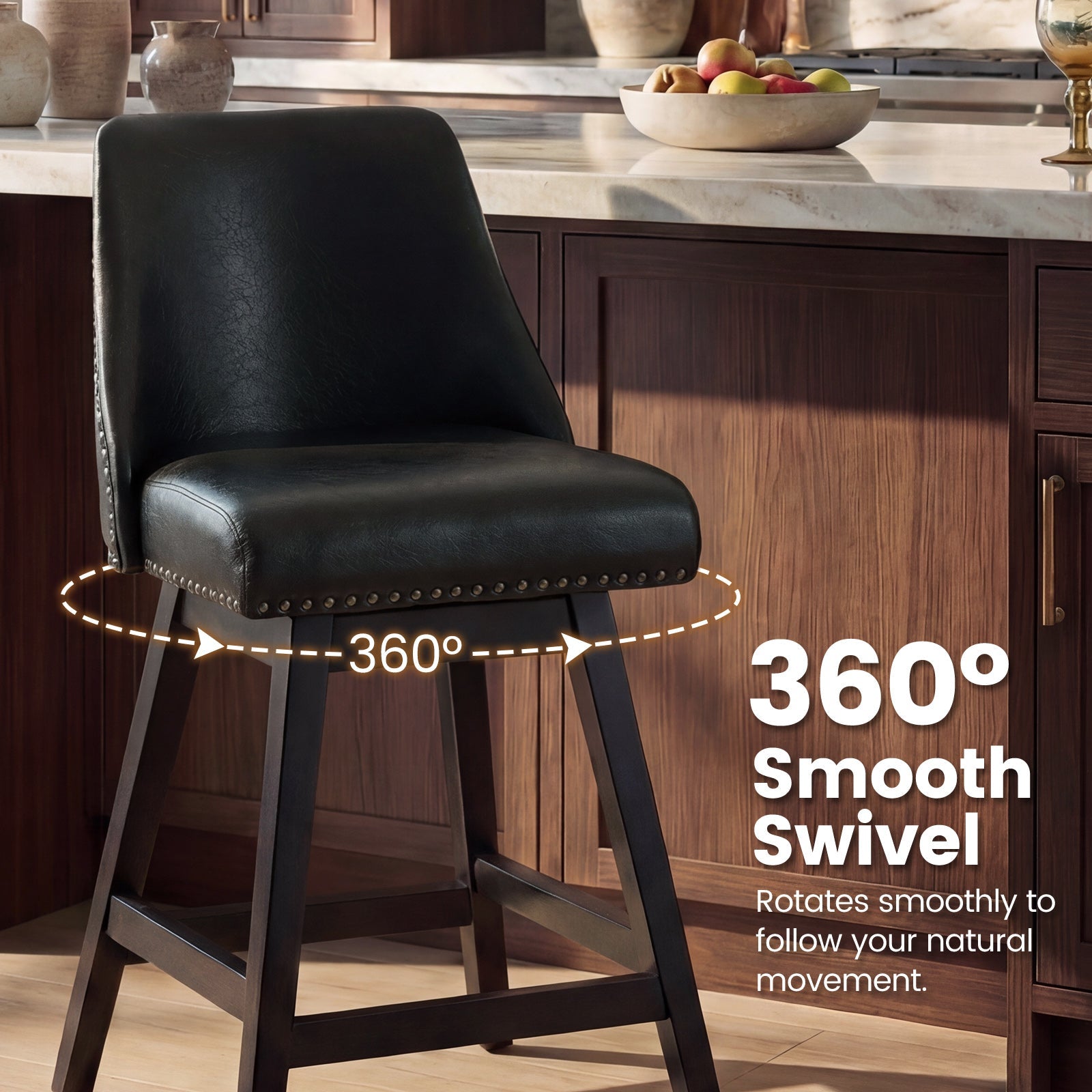 Firmoz Modern 360° Swivel Bar Stools with PU/Cracked Leather Upholstery