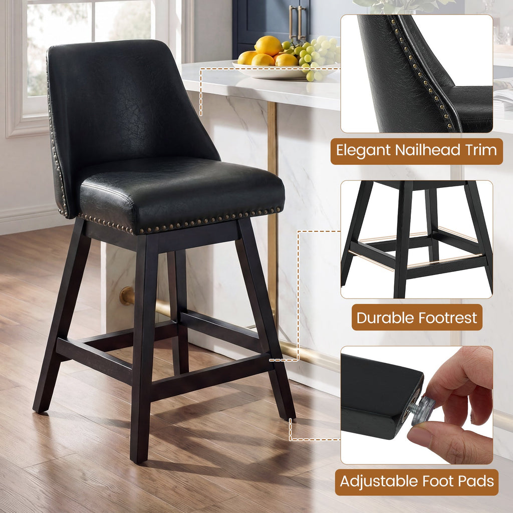 Firmoz Modern 360° Swivel Bar Stools with PU/Cracked Leather Upholstery