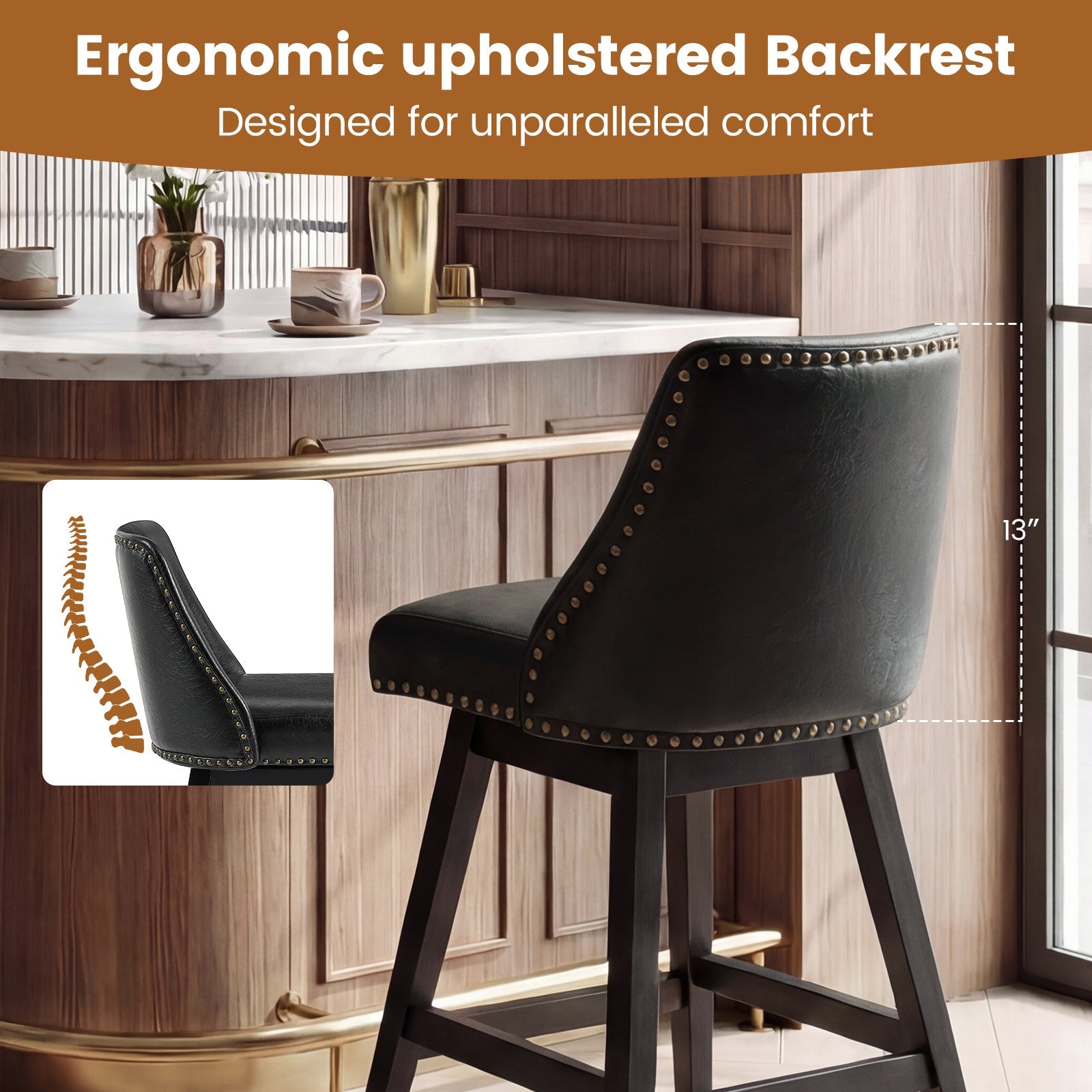 Firmoz Modern 360° Swivel Bar Stools with PU/Cracked Leather Upholstery