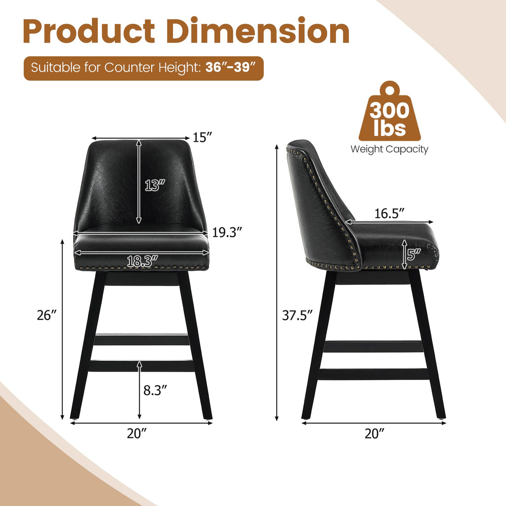 Firmoz Modern 360° Swivel Bar Stools with PU/Cracked Leather Upholstery