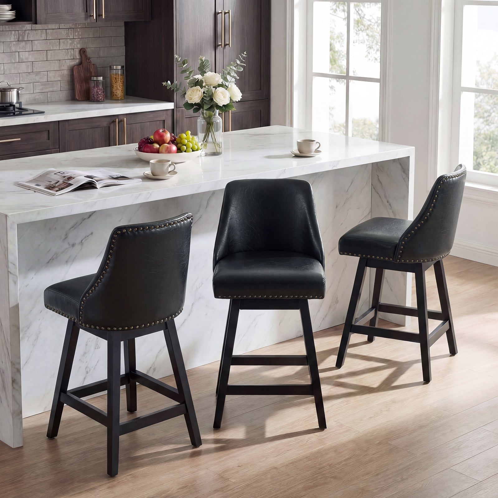 Firmoz Modern 360° Swivel Bar Stools with PU/Cracked Leather Upholstery