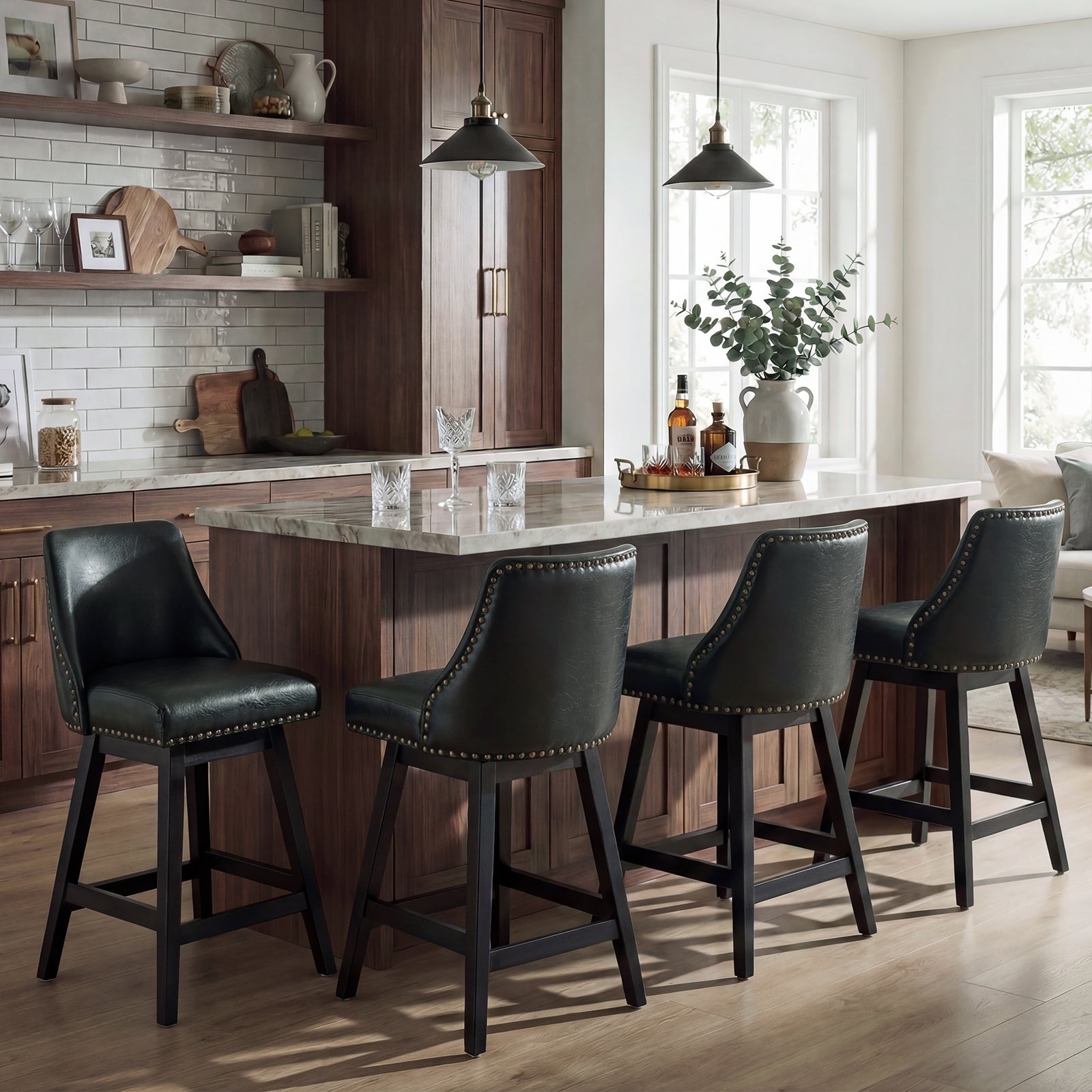 Firmoz Modern 360° Swivel Bar Stools with PU/Cracked Leather Upholstery