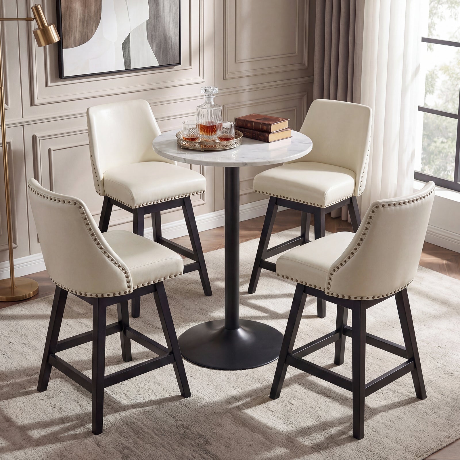 Firmoz Modern 360° Swivel Bar Stools with PU/Cracked Leather Upholstery