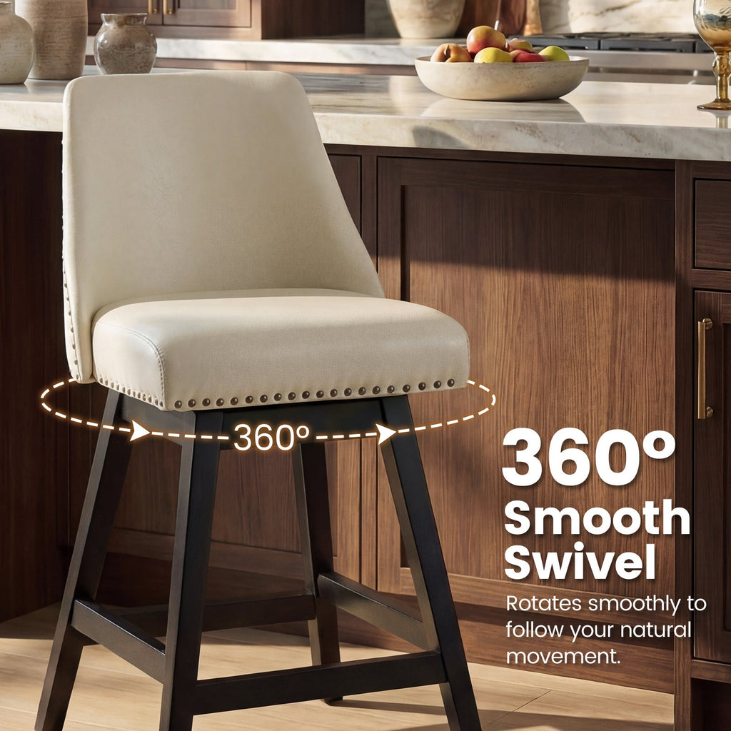 Firmoz Modern 360° Swivel Bar Stools with PU/Cracked Leather Upholstery