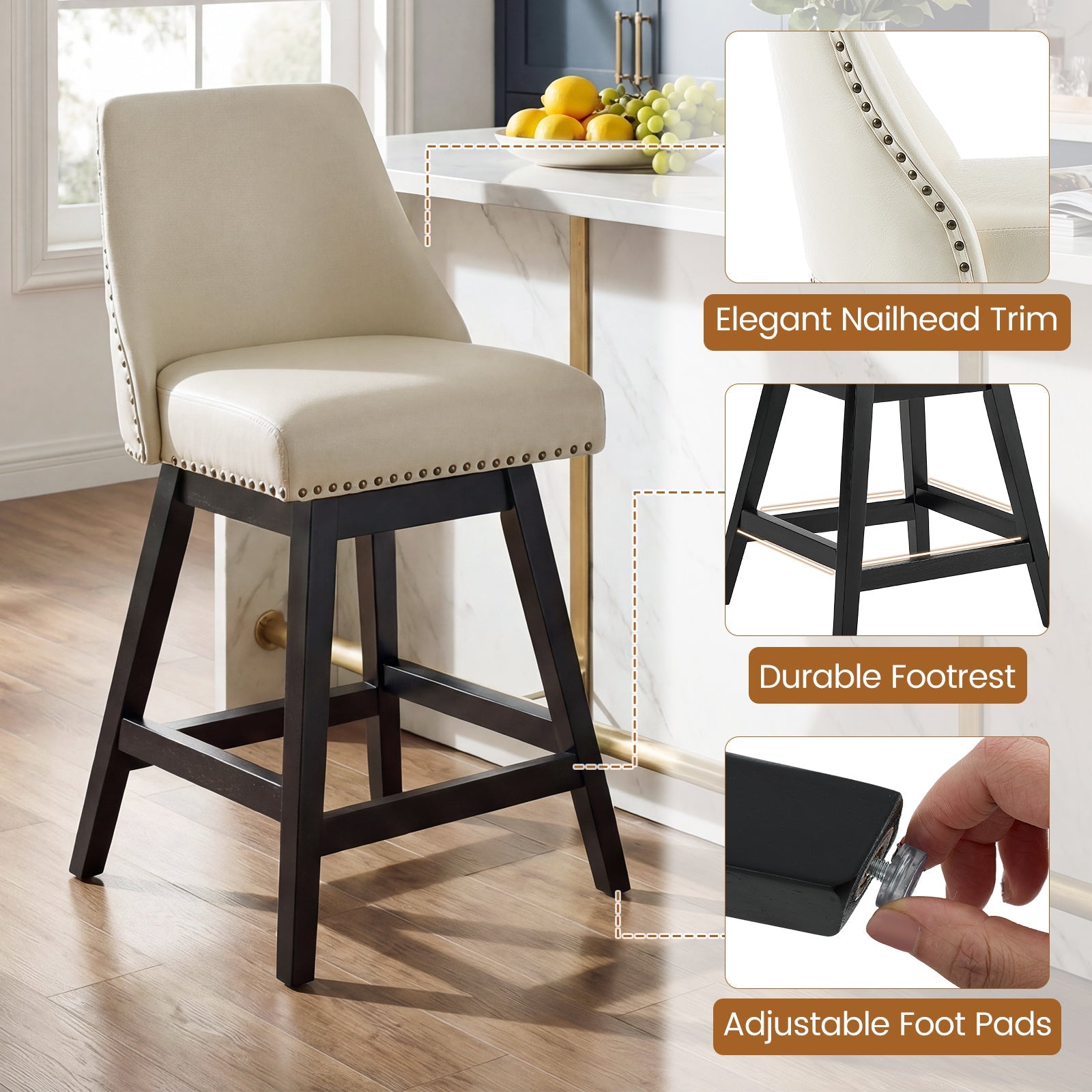 Firmoz Modern 360° Swivel Bar Stools with PU/Cracked Leather Upholstery