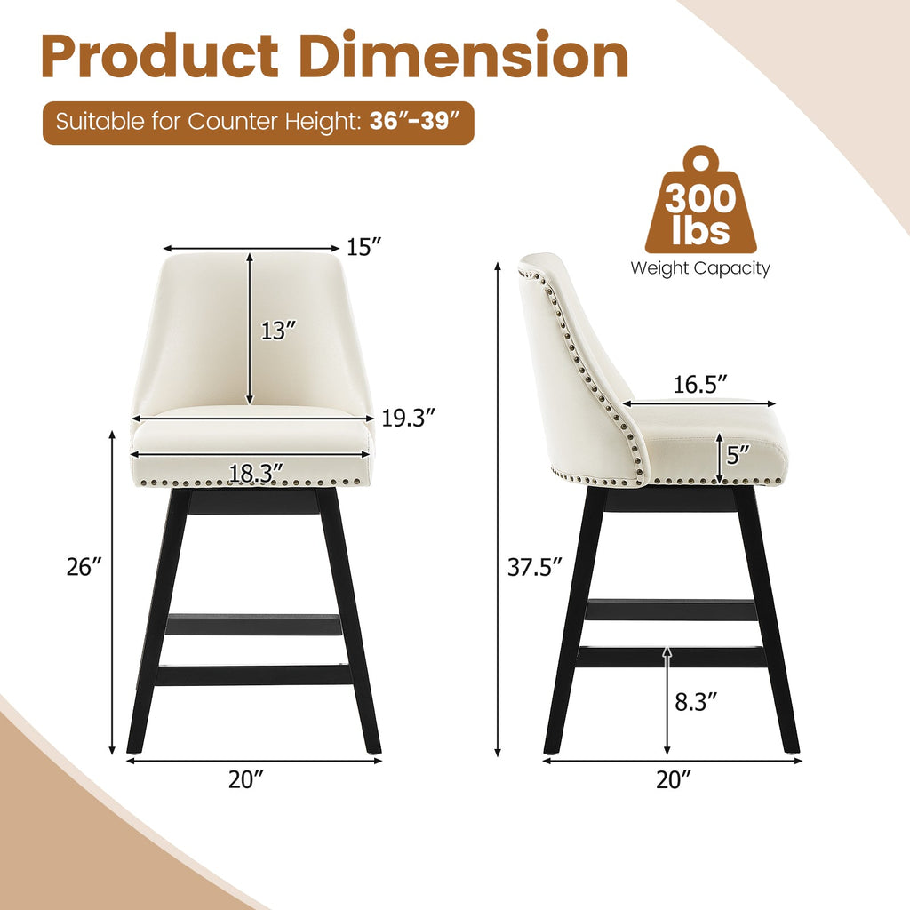 Firmoz Modern 360° Swivel Bar Stools with PU/Cracked Leather Upholstery