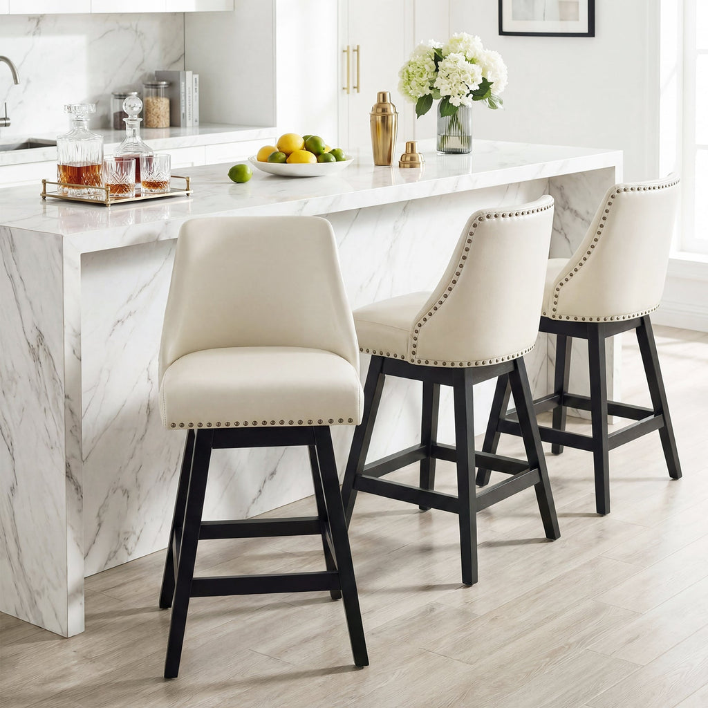Firmoz Modern 360° Swivel Bar Stools with PU/Cracked Leather Upholstery
