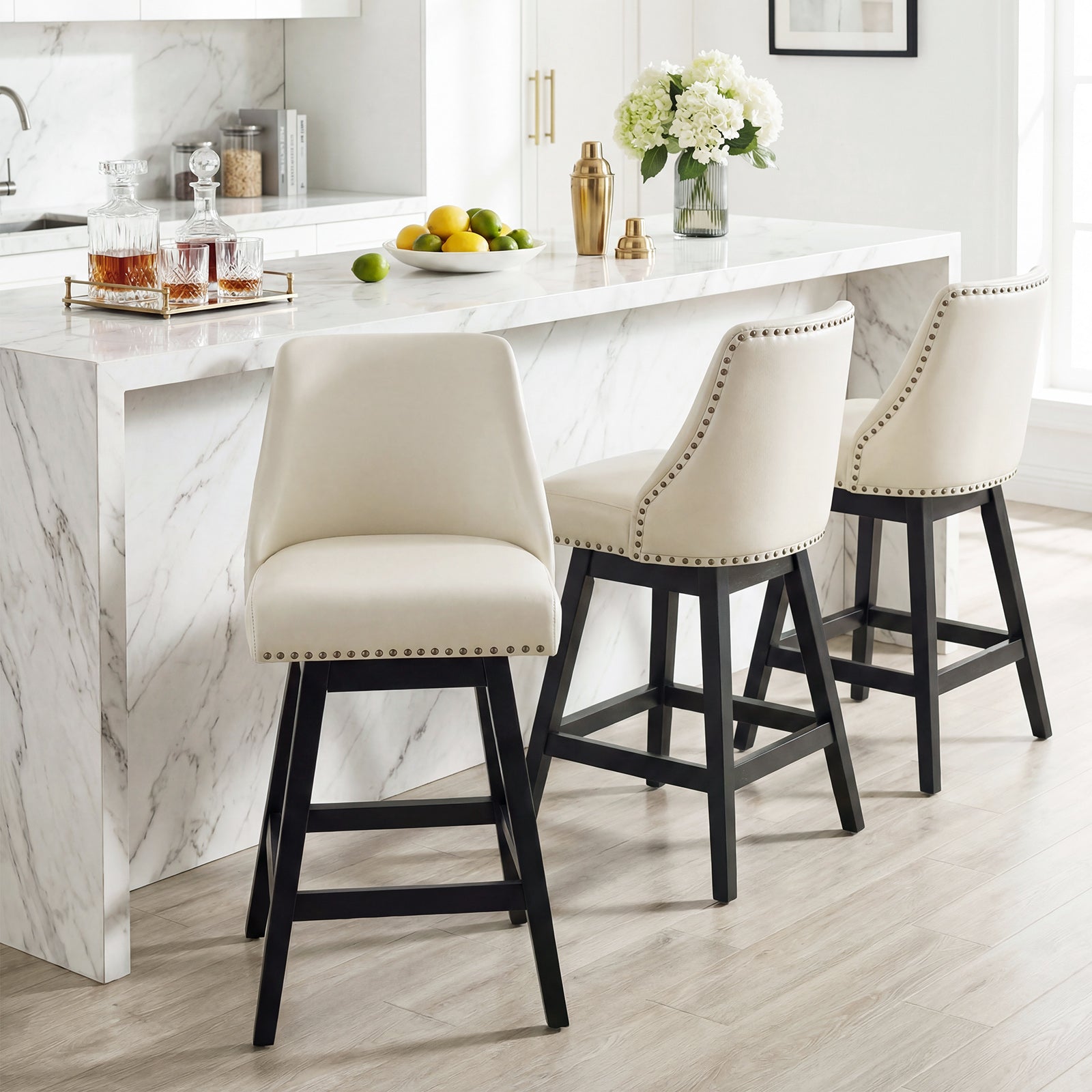 Firmoz Modern 360° Swivel Bar Stools with PU/Cracked Leather Upholstery