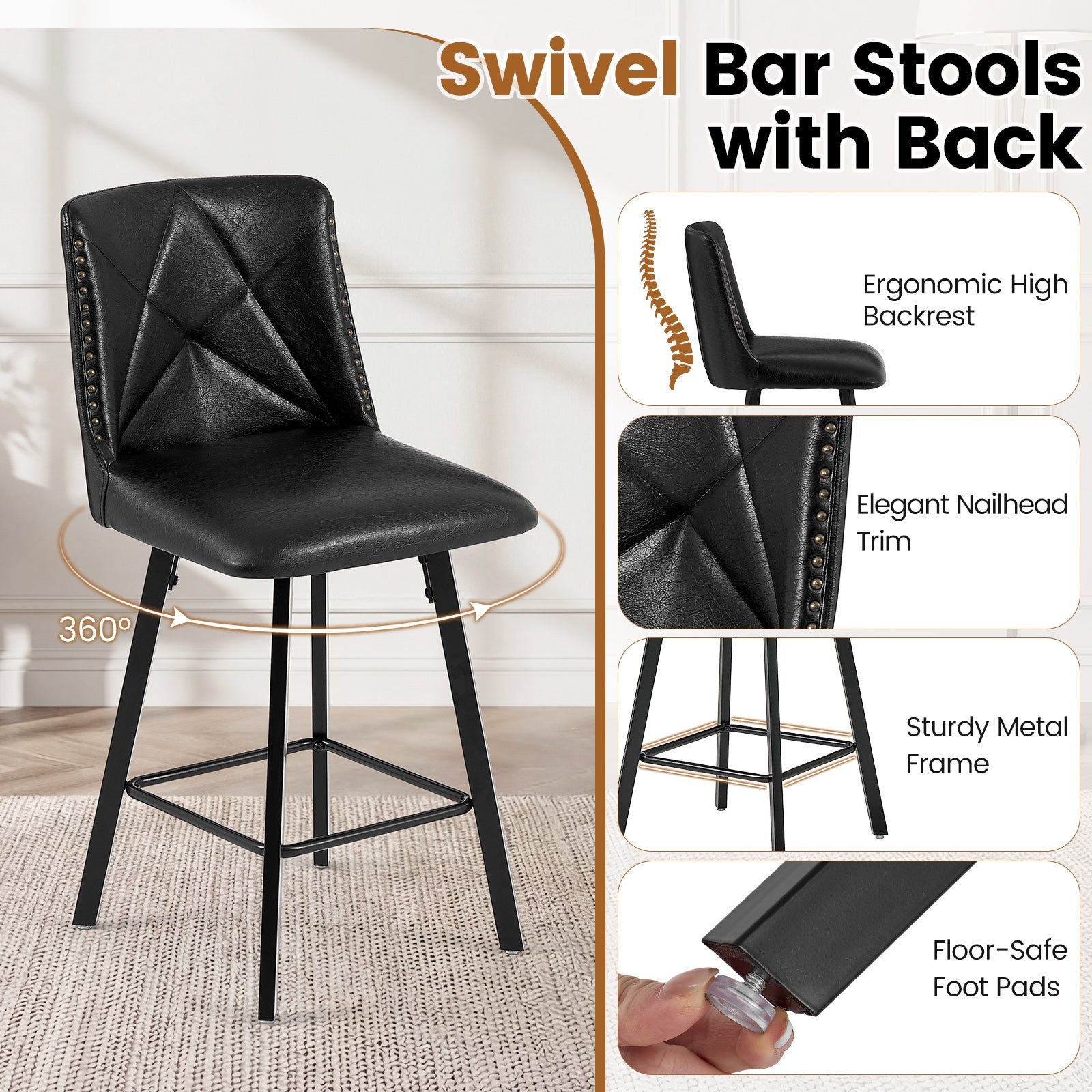 Firmoz Modern Star Bar Stools Set of 2/3/4 with PU and Cracked Leather Upholstery