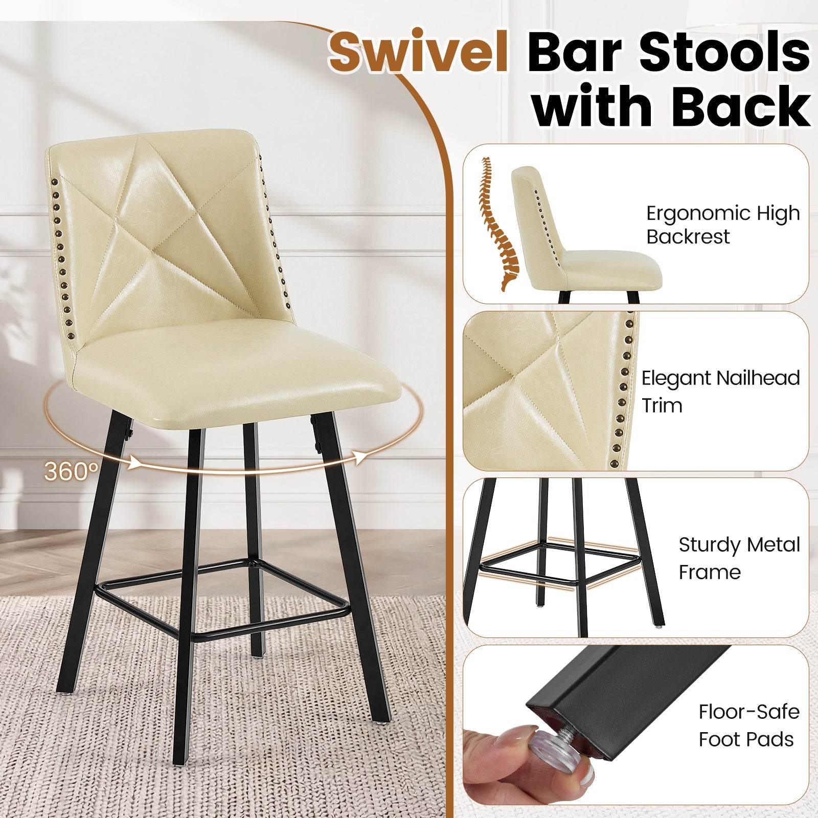 Firmoz Modern Star Bar Stools Set of 2/3/4 with PU and Cracked Leather Upholstery